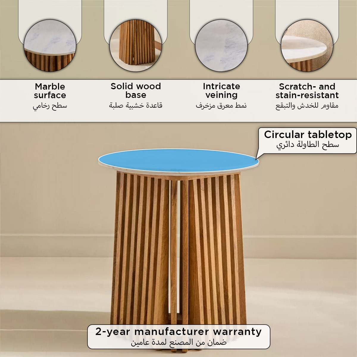 Cavon Dolce Genuine Marble Top End Table with Solid Wood Base-hbxfurniture-livingroom-endtables-image-4