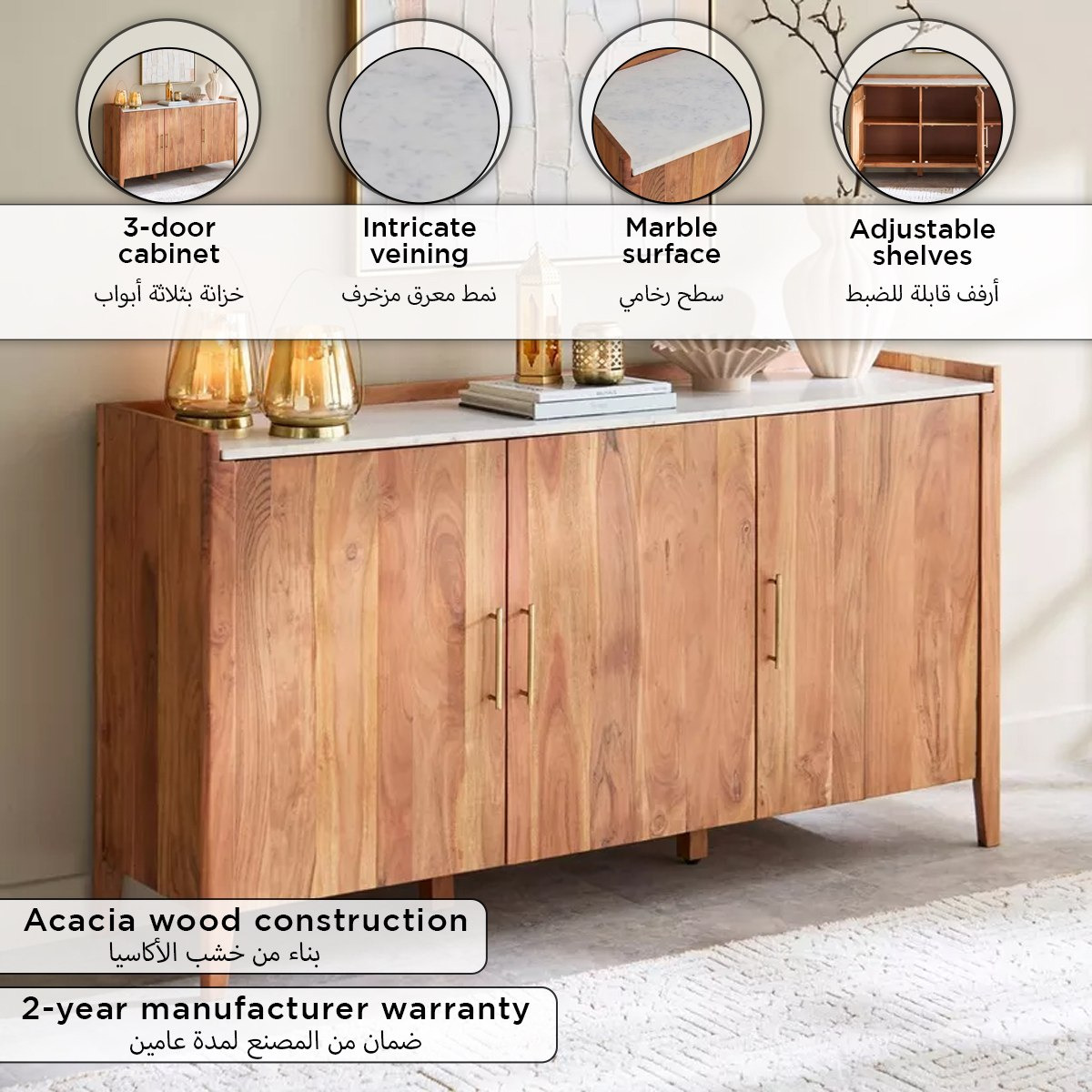 Vendra Midtown NXT 1.6 Metre Genuine Marble Top Sideboard-hbxfurniture-diningroom-buffetsandsideboards-image-13