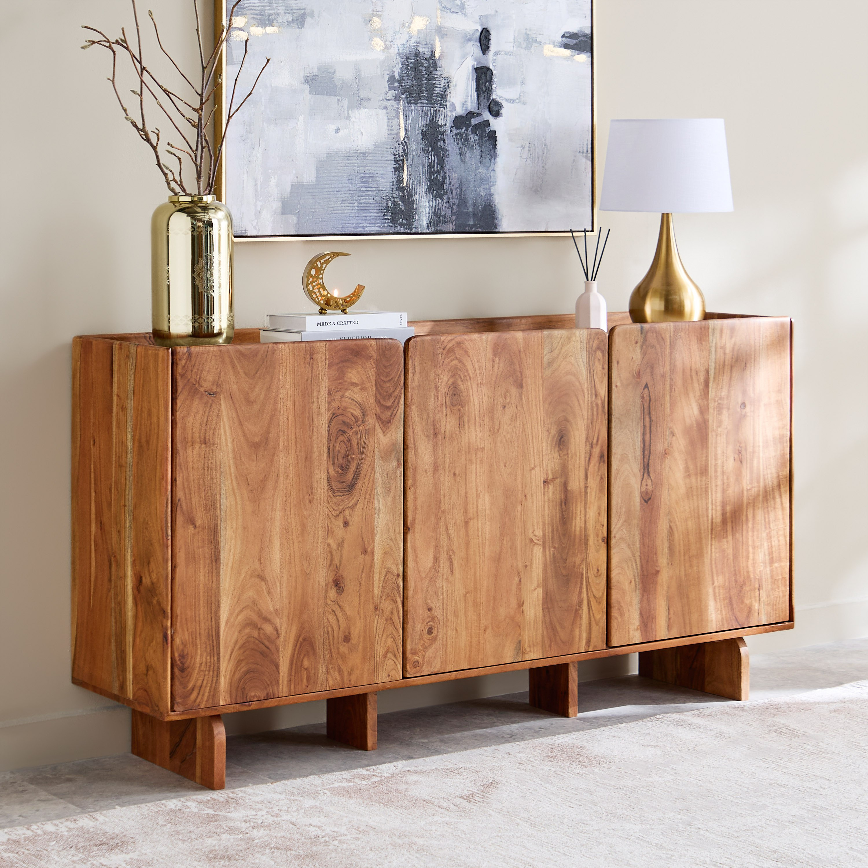 Cavon Seoul Genuine Marble Top 3-Door Sideboard-hbxfurniture-diningroom-buffetsandsideboards-image-1