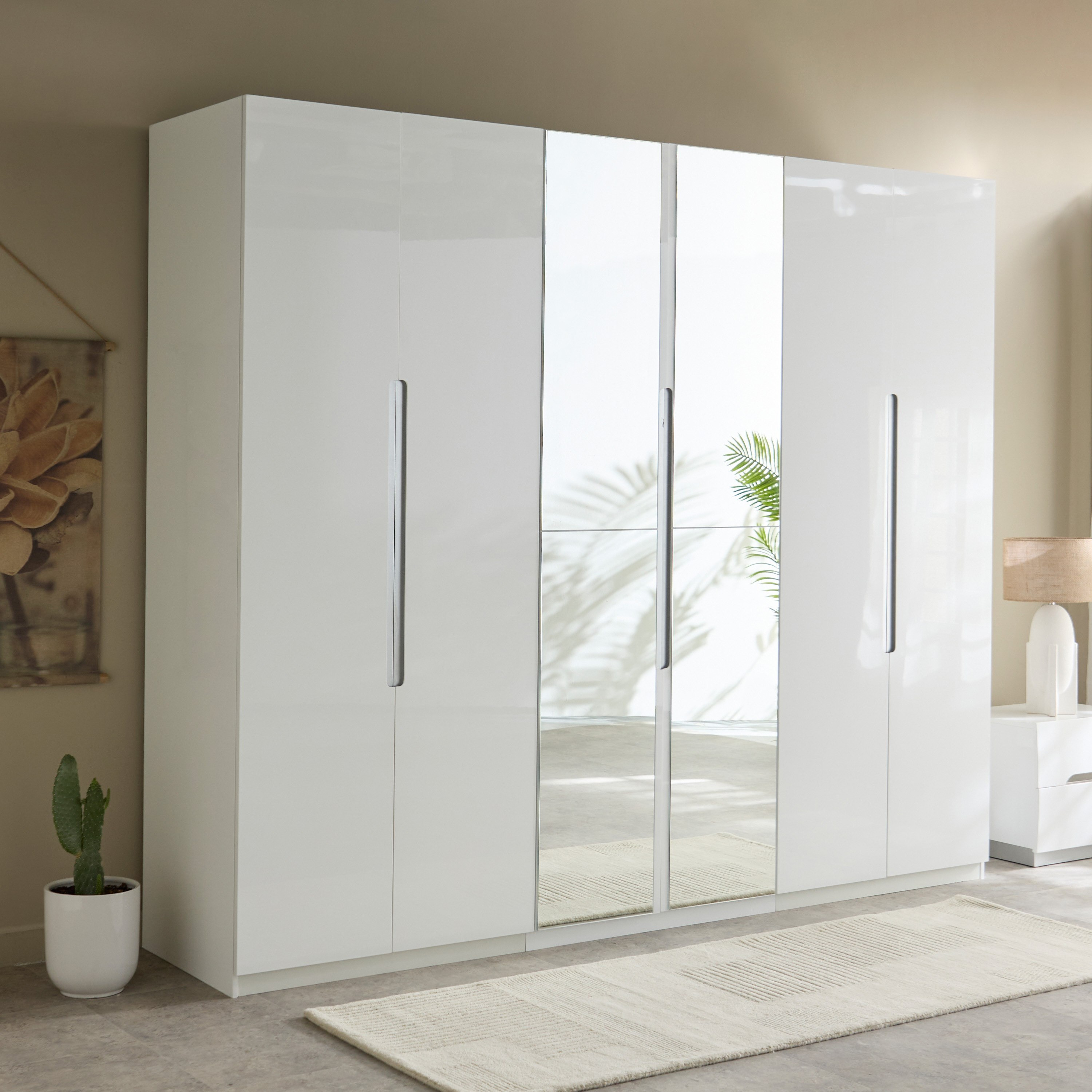 Dixon 6-Door High Gloss Wardrobe with 2 Drawers and Mirror-hbxfurniture-wardrobes-image-1