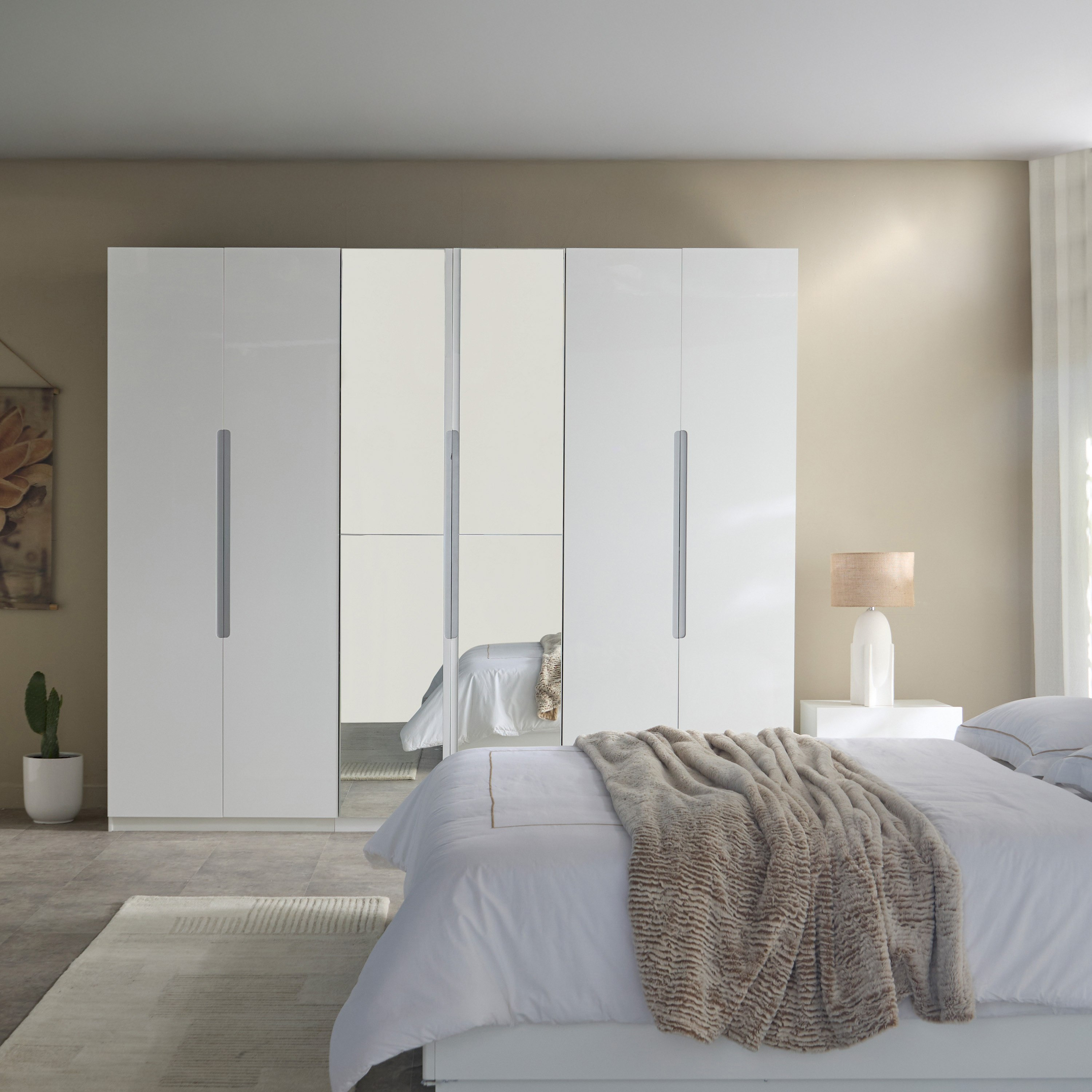 Dixon 6-Door High Gloss Wardrobe with 2 Drawers and Mirror-hbxfurniture-wardrobes-image-10