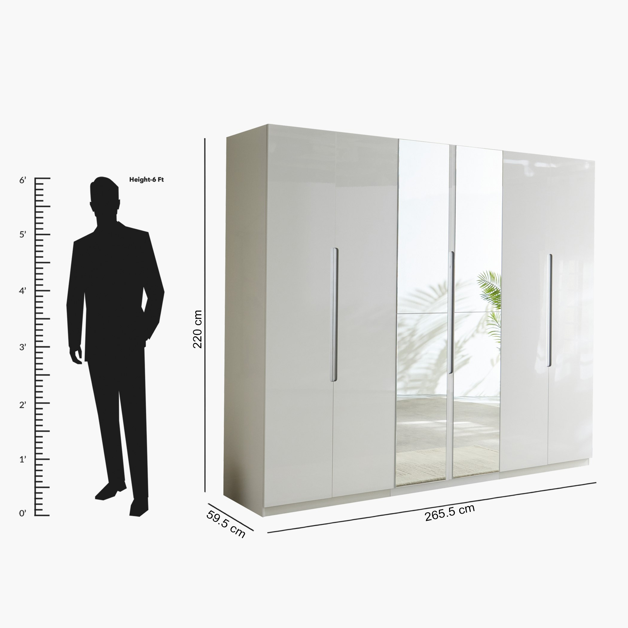 Dixon 6-Door High Gloss Wardrobe with 2 Drawers and Mirror-hbxfurniture-wardrobes-image-12