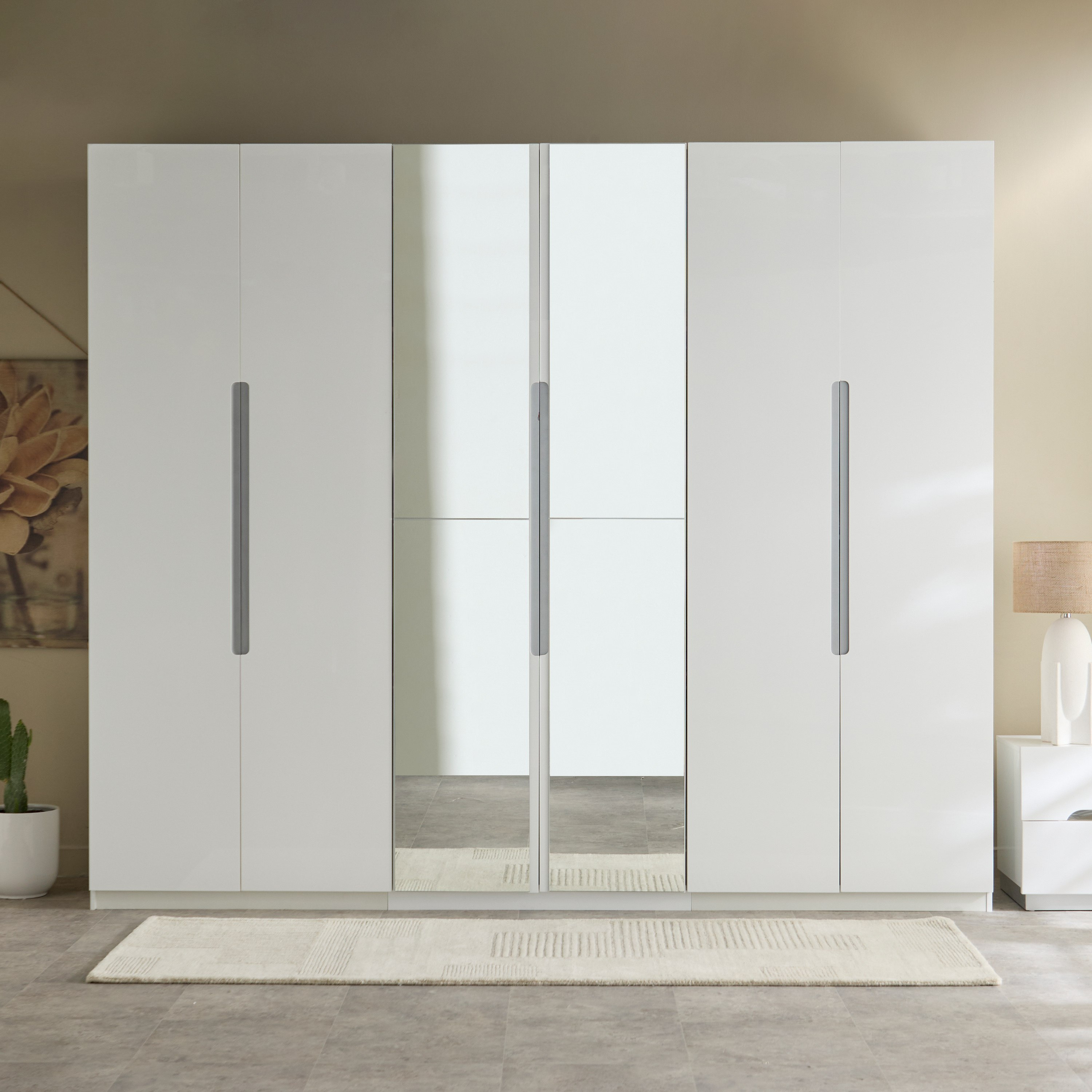 Dixon 6-Door High Gloss Wardrobe with 2 Drawers and Mirror-hbxfurniture-wardrobes-image-2