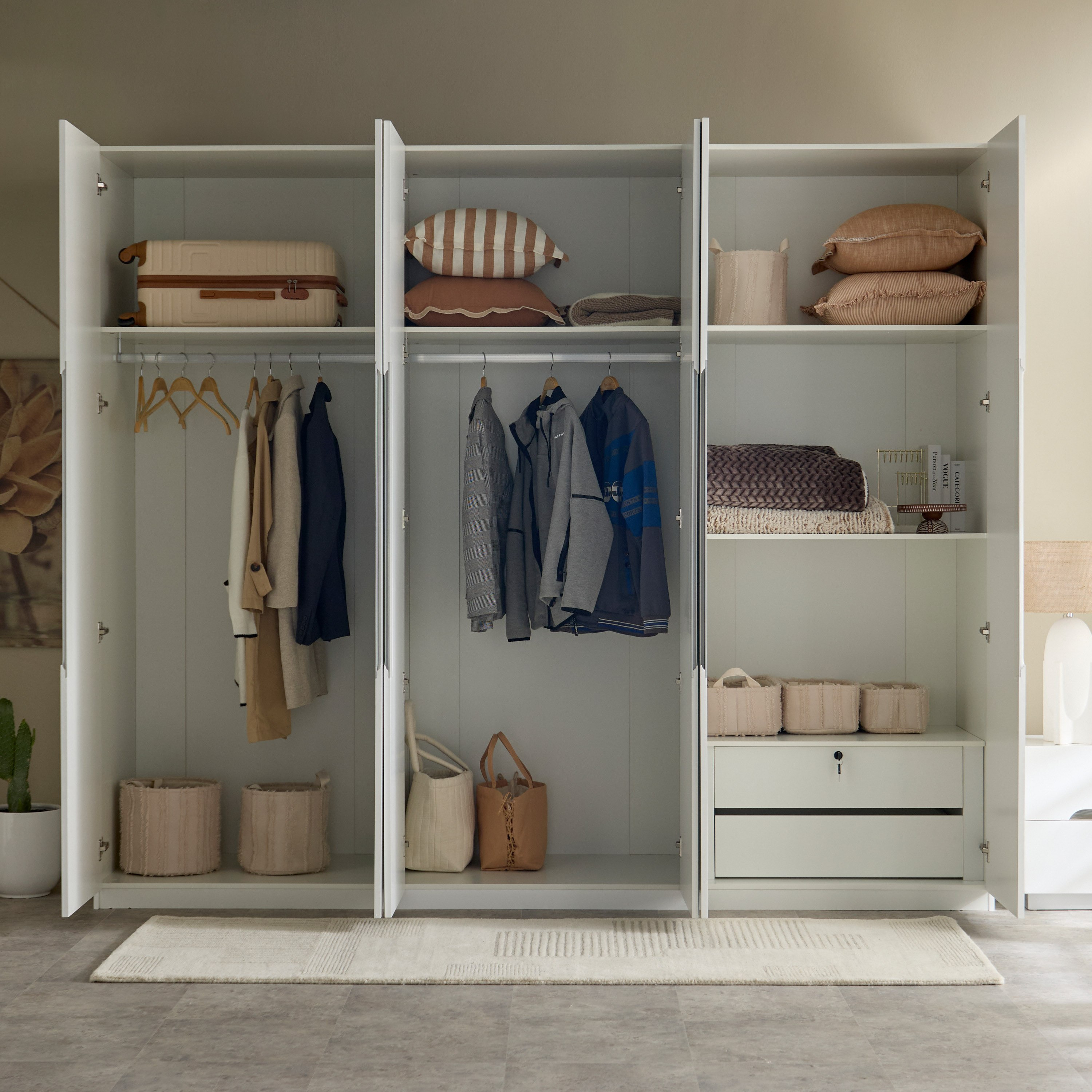 Dixon 6-Door High Gloss Wardrobe with 2 Drawers and Mirror-hbxfurniture-wardrobes-image-3