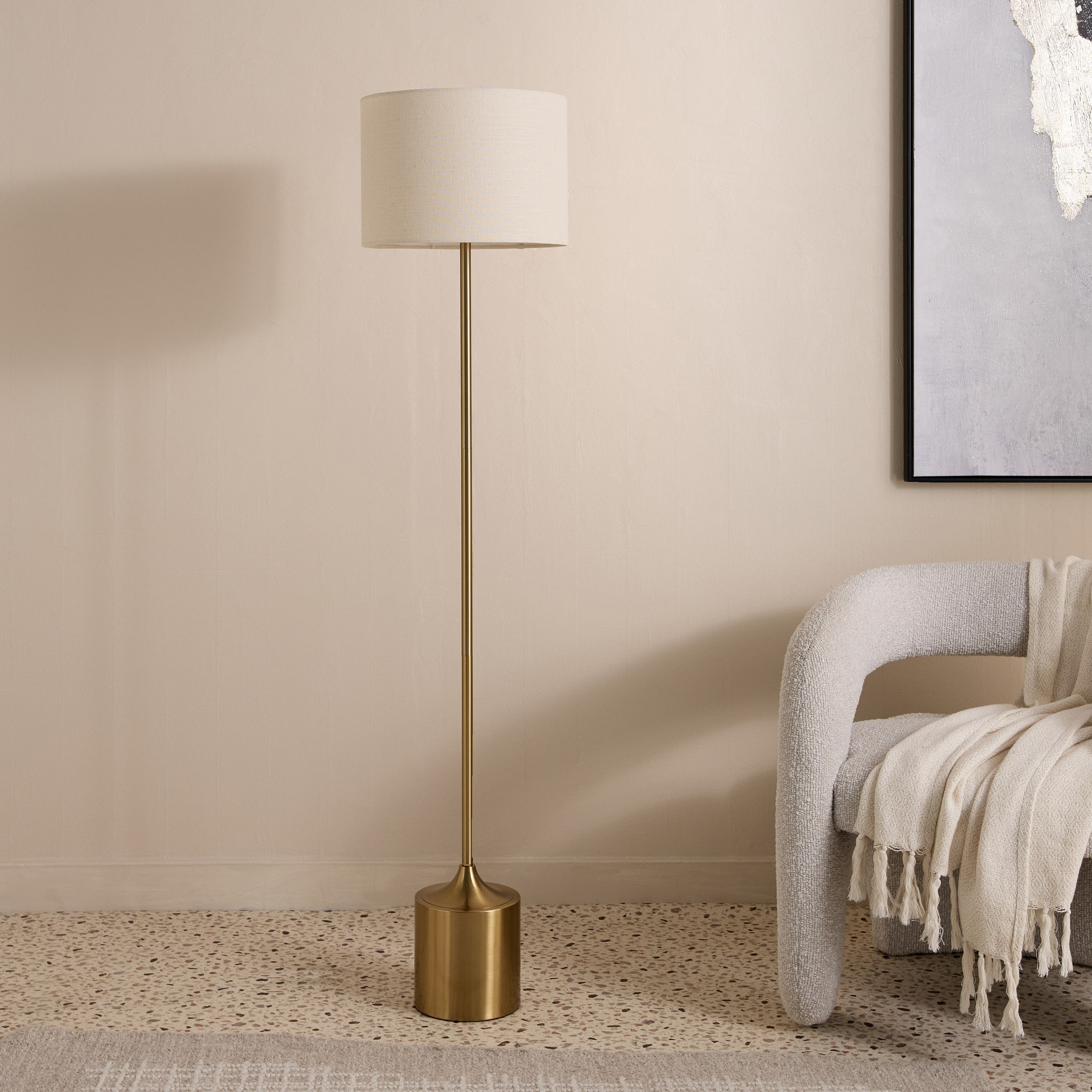 Haskett Otto Metal Floor Lamp with Linen Shade - 35x155 cm-hbxhomeware-hbxdecorandfurnishings-image-1