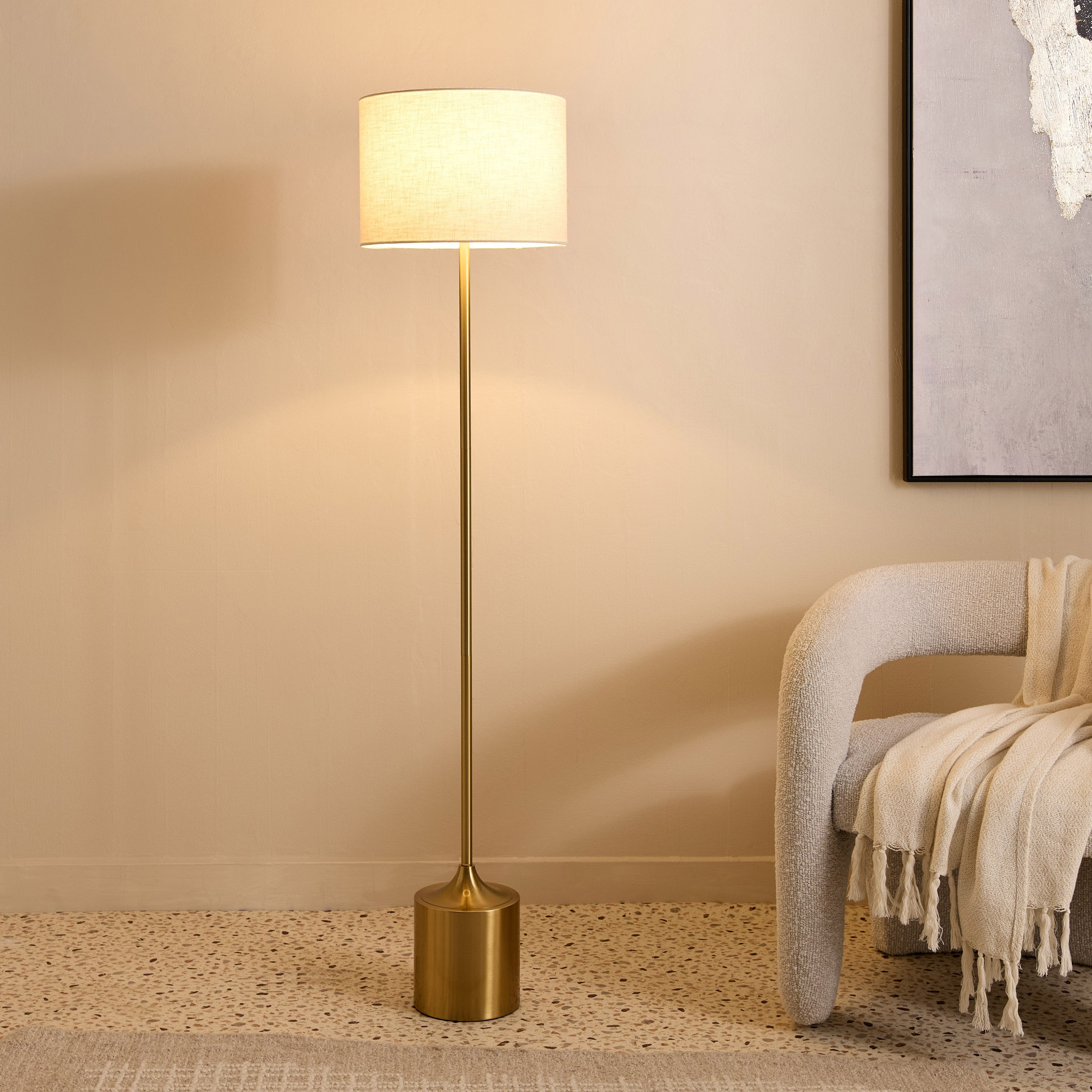 Haskett Otto Metal Floor Lamp with Linen Shade - 35x155 cm-hbxhomeware-hbxdecorandfurnishings-image-2