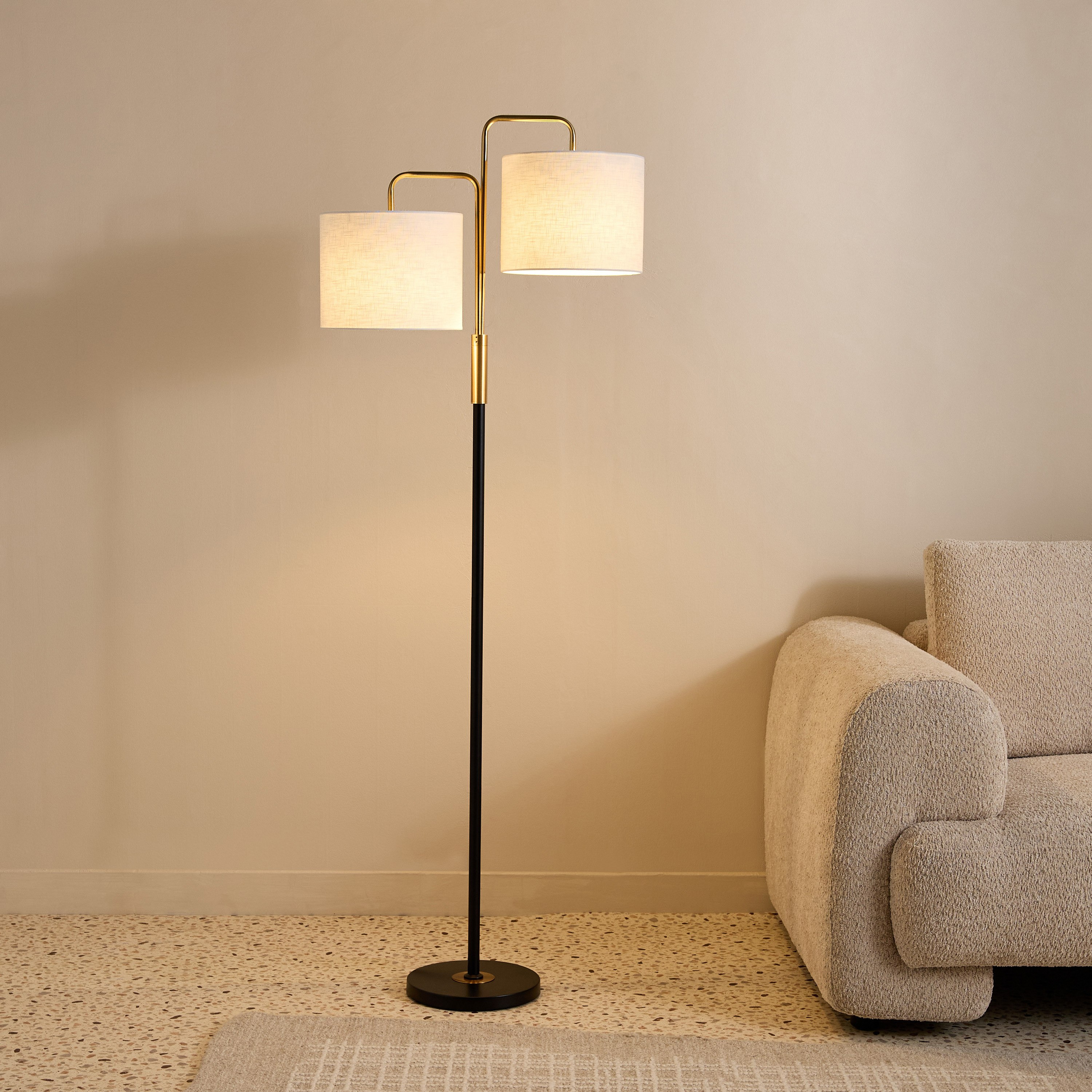 مصباح أرضية معدن بتصميم شجرة مع غطائي قماش فيكو من هاسكيت - 56x25x162.5 سم-hbxhomeware-hbxdecorandfurnishings-image-2
