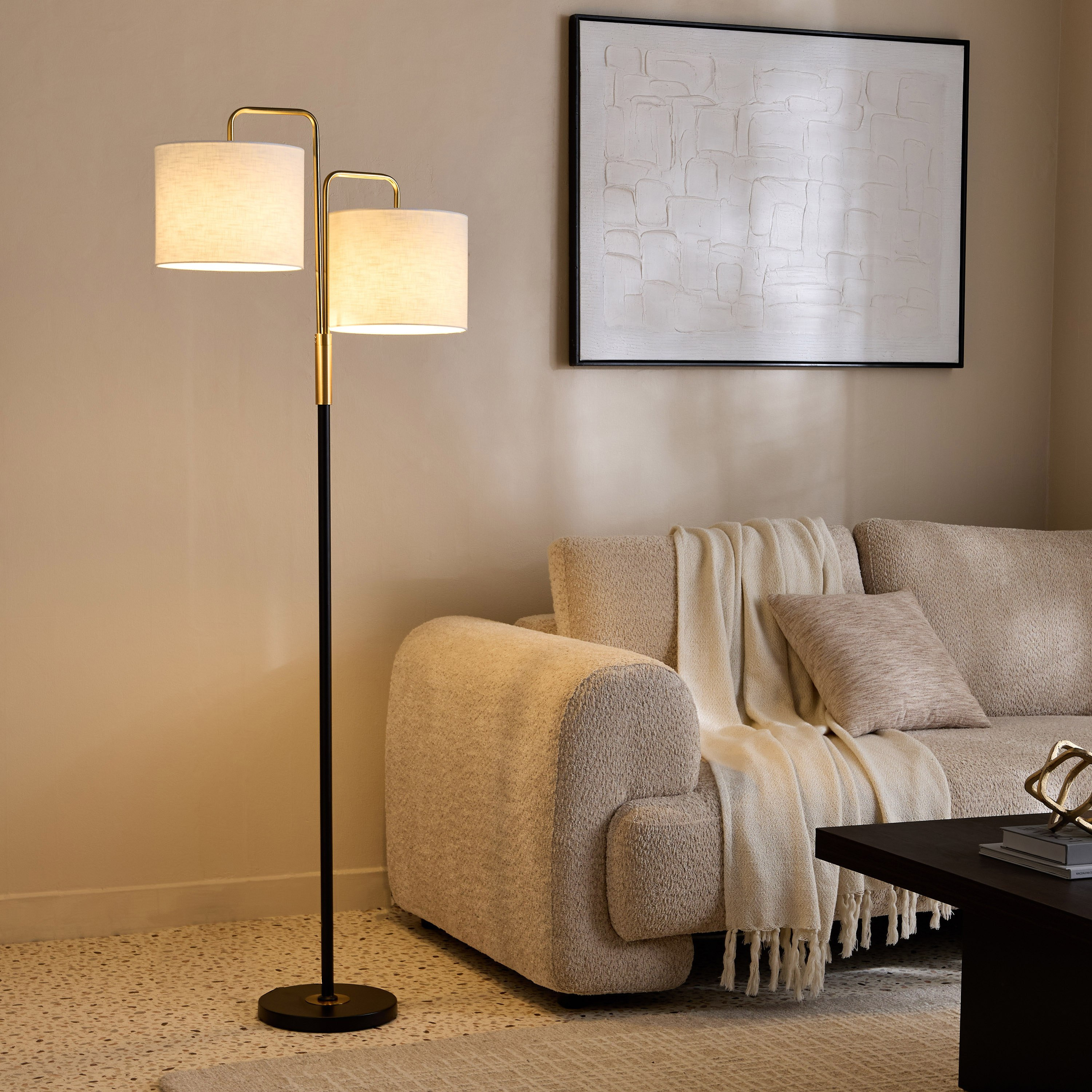 مصباح أرضية معدن بتصميم شجرة مع غطائي قماش فيكو من هاسكيت - 56x25x162.5 سم-hbxhomeware-hbxdecorandfurnishings-image-5