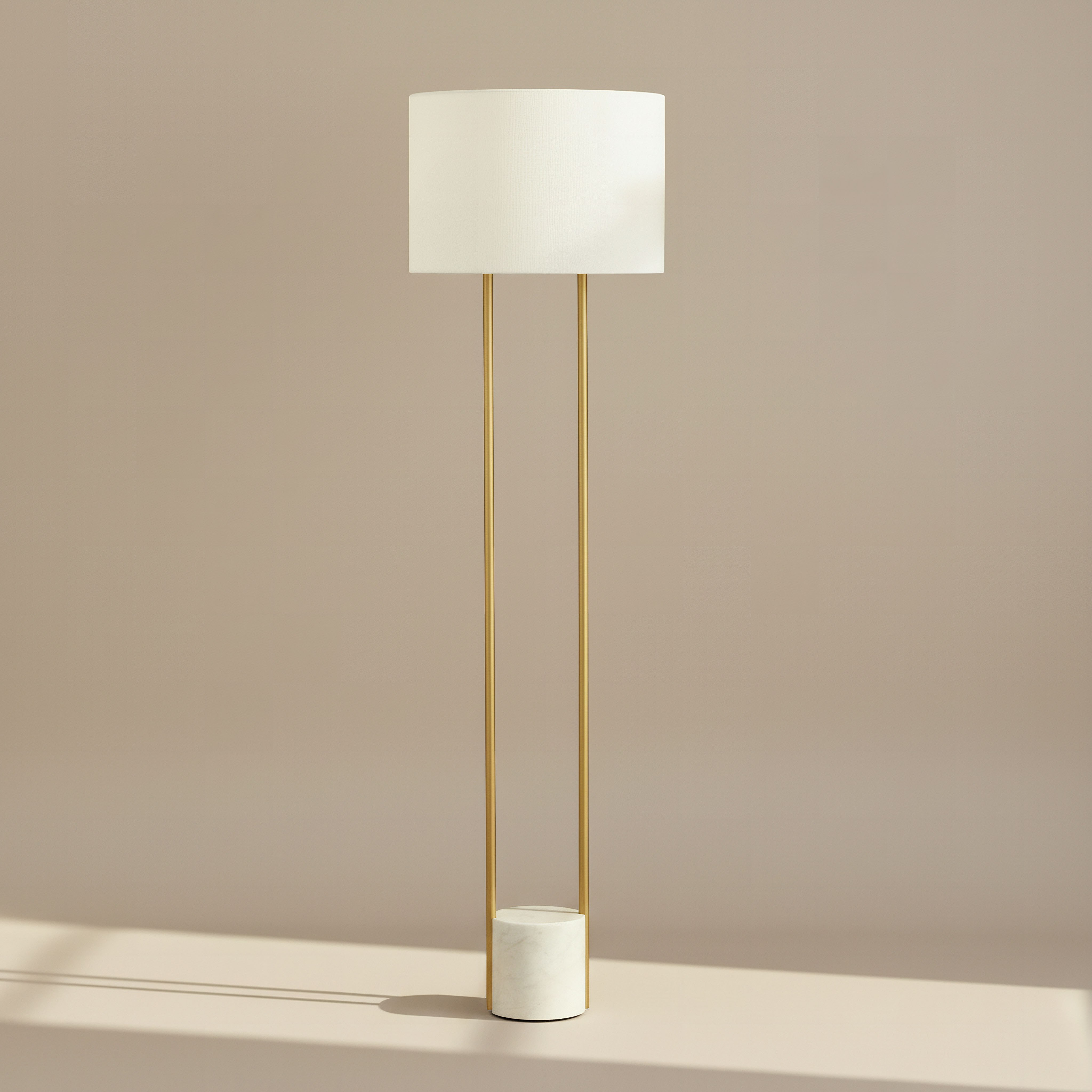Haskett Aleso Metal E27 Floor Lamp with Marble Base and Fabric Shade - 40x150 cm-hbxhomeware-hbxdecorandfurnishings-image-1