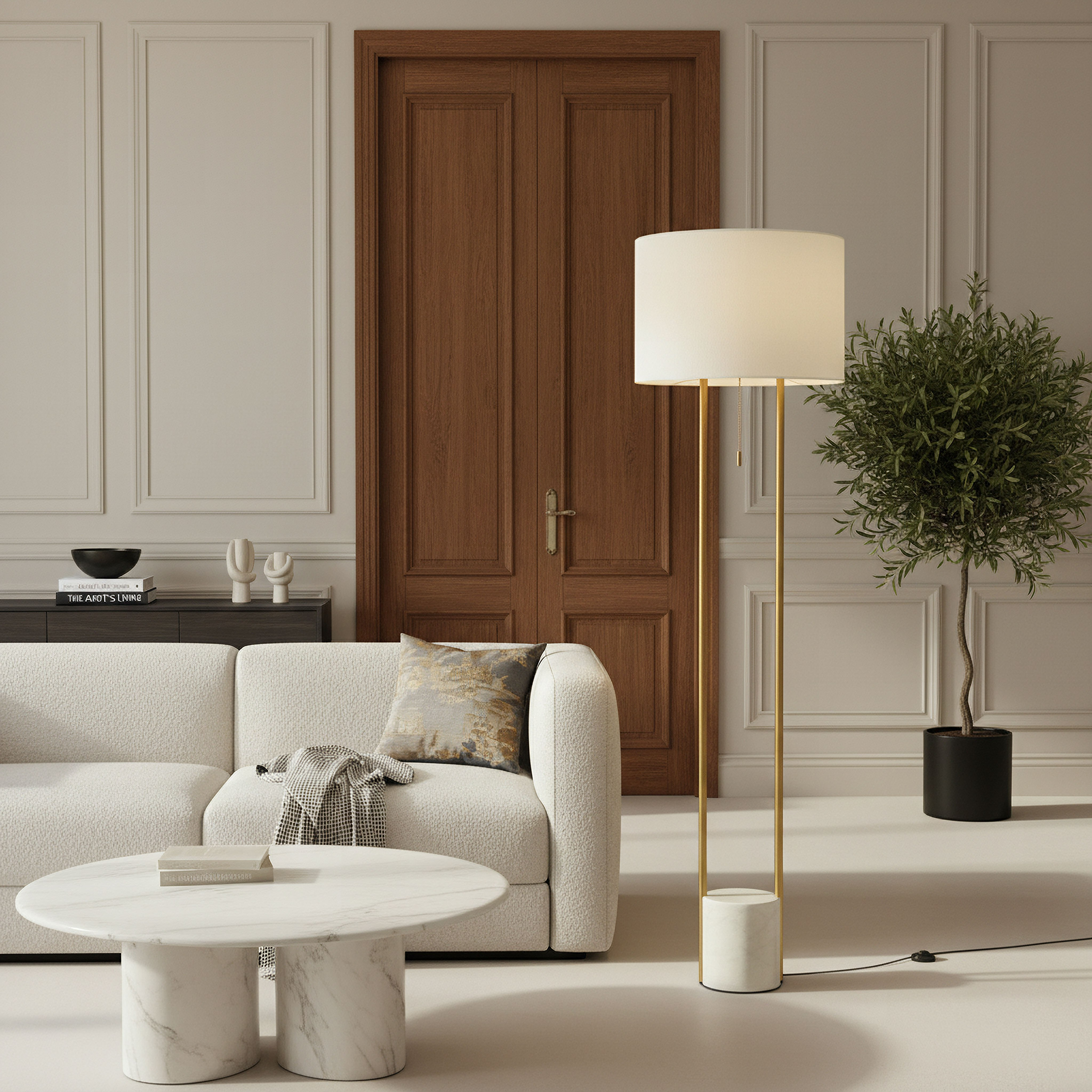 Haskett Aleso Metal E27 Floor Lamp with Marble Base and Fabric Shade - 40x150 cm-hbxhomeware-hbxdecorandfurnishings-image-4