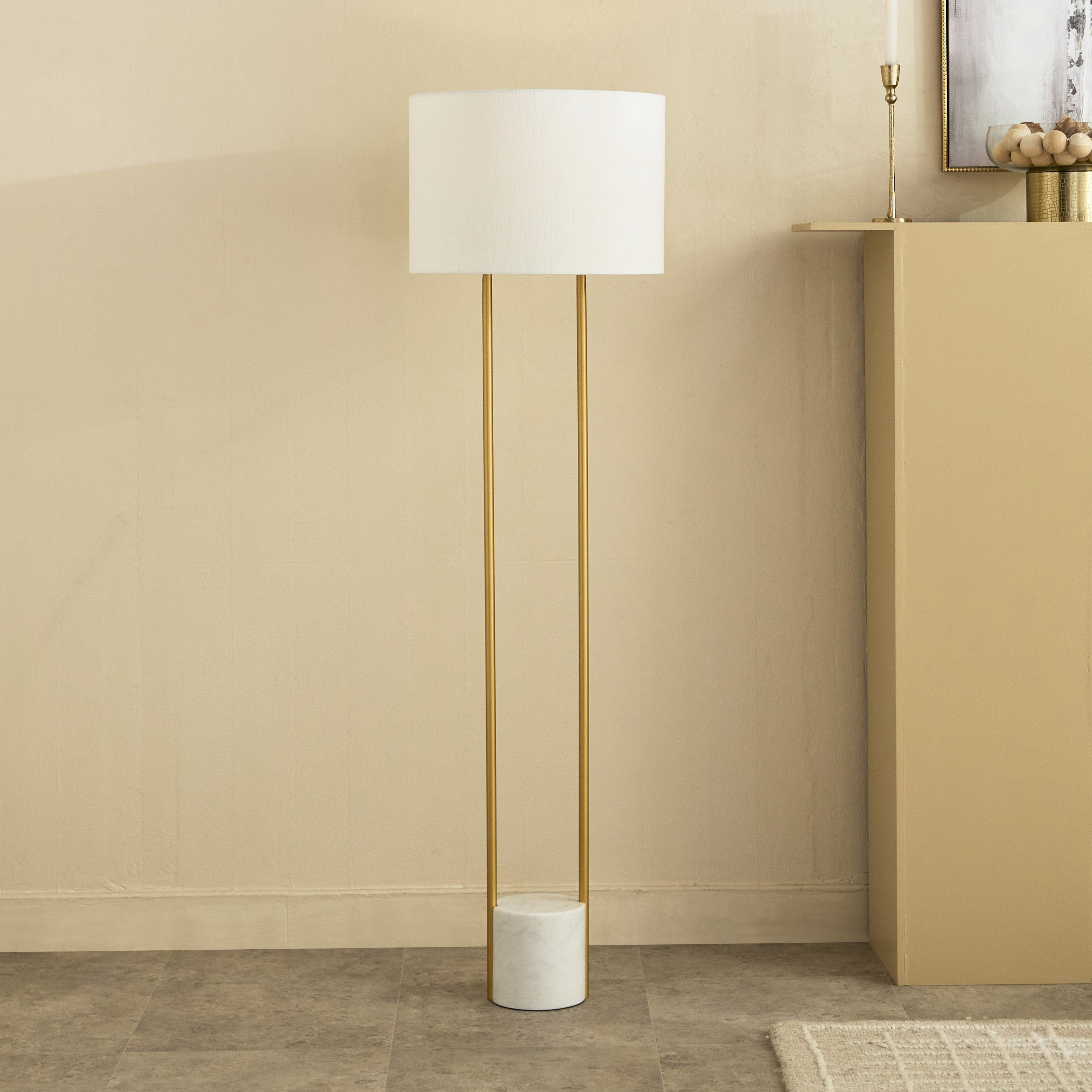 Haskett Aleso Metal E27 Floor Lamp with Marble Base and Fabric Shade - 40x150 cm-hbxhomeware-hbxdecorandfurnishings-image-5