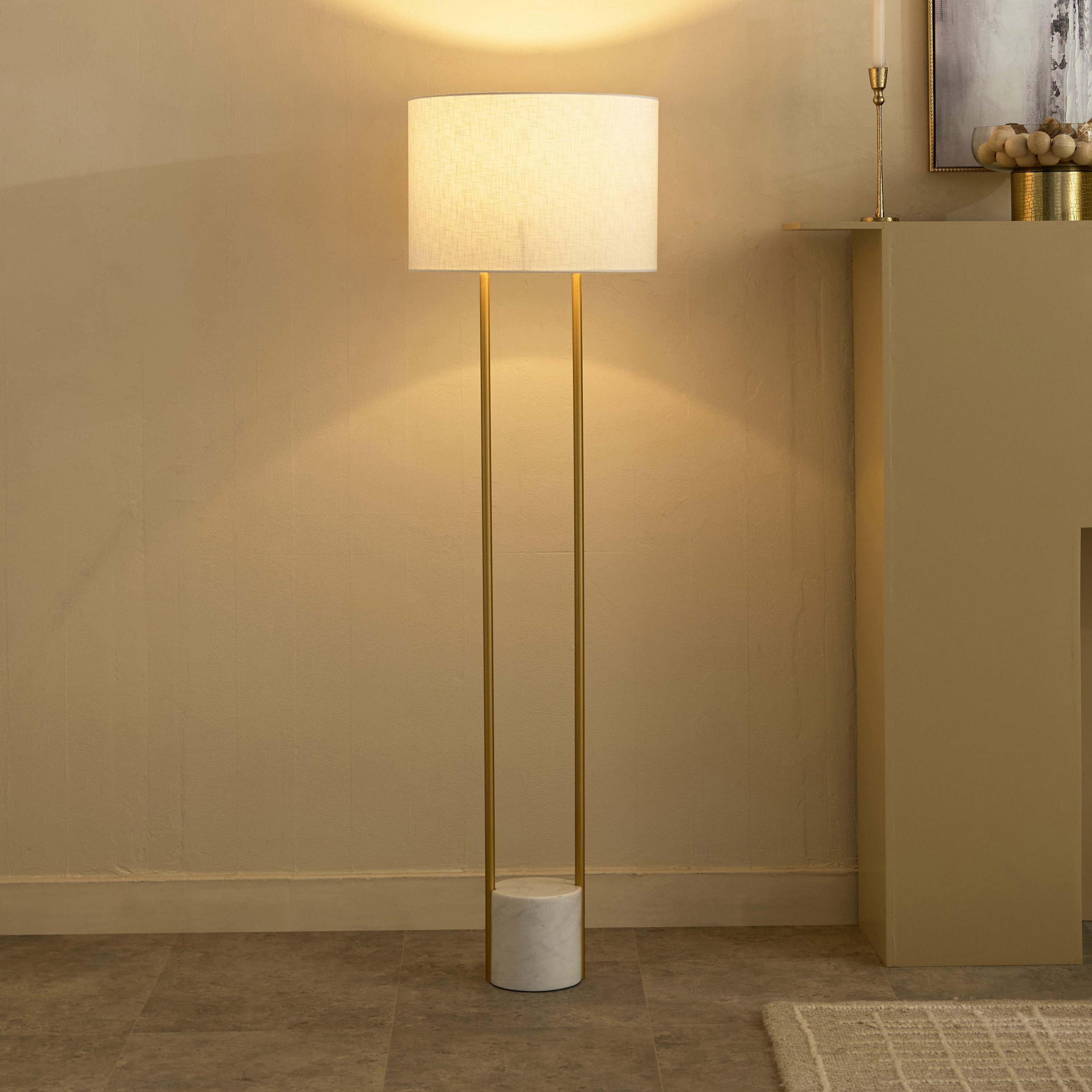 Haskett Aleso Metal E27 Floor Lamp with Marble Base and Fabric Shade - 40x150 cm-hbxhomeware-hbxdecorandfurnishings-image-6