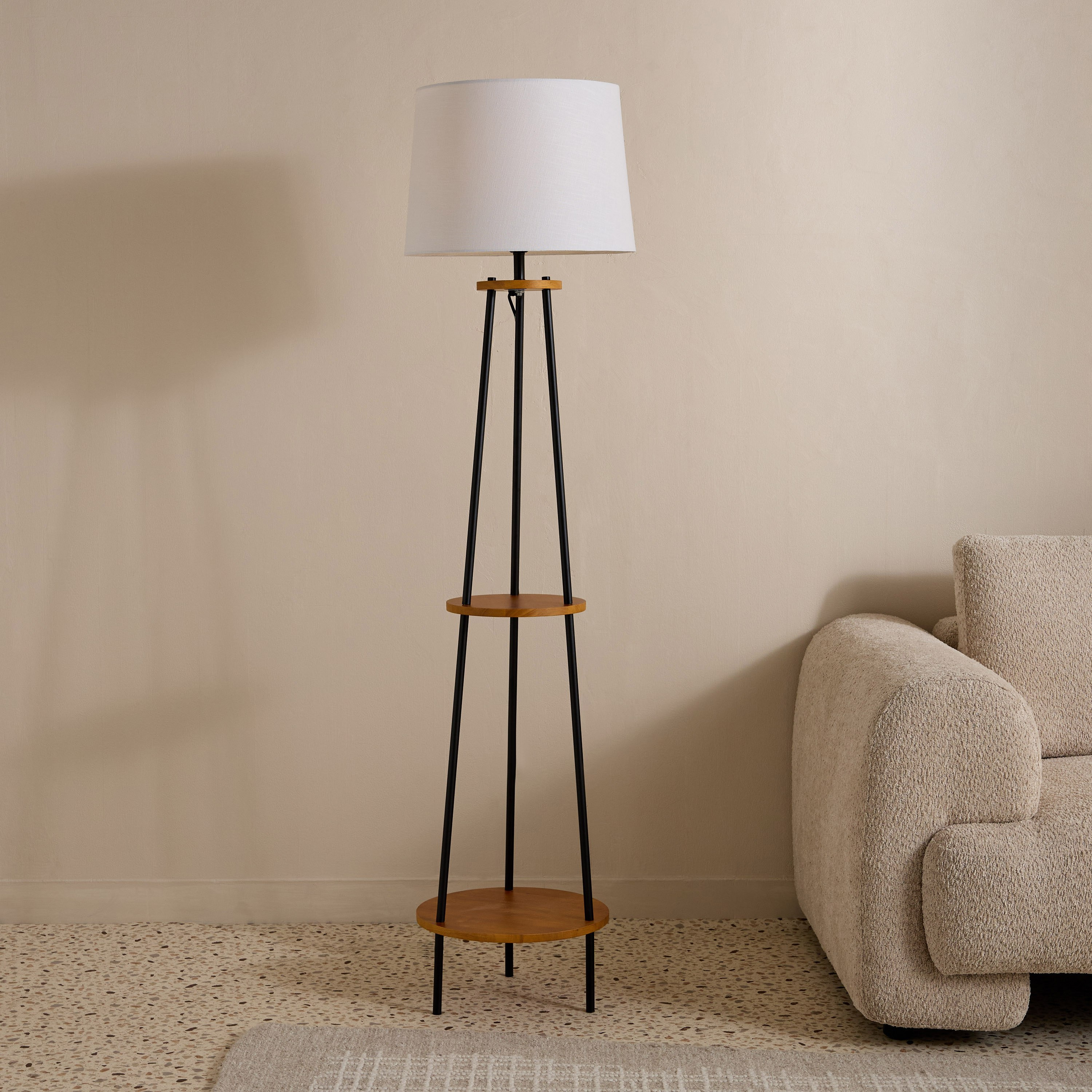مصباح أرضية معدن مع رفين وغطاء كتان كوسيو من هاسكيت - 40x165 سم-hbxhomeware-hbxdecorandfurnishings-image-1
