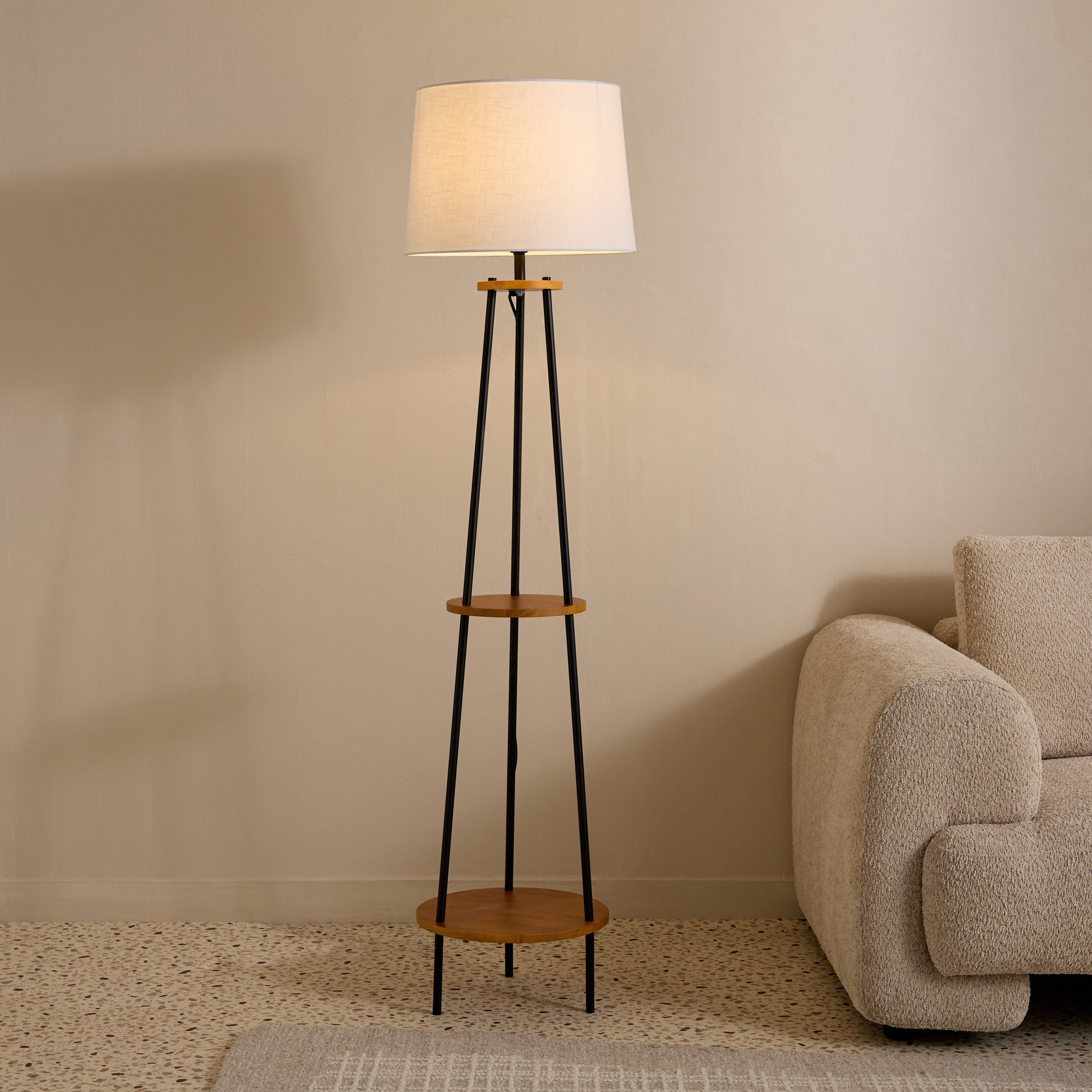 مصباح أرضية معدن مع رفين وغطاء كتان كوسيو من هاسكيت - 40x165 سم-hbxhomeware-hbxdecorandfurnishings-image-2