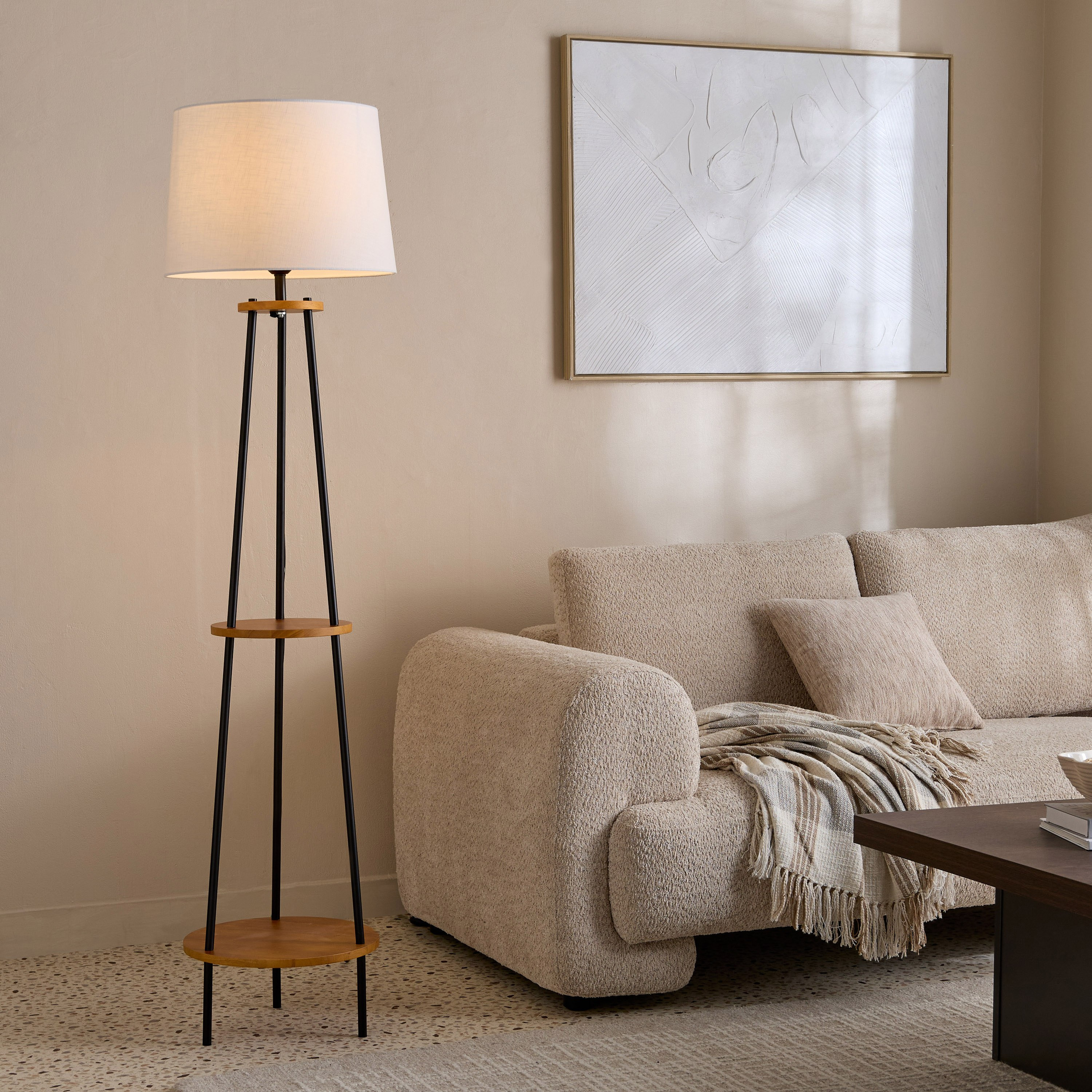 مصباح أرضية معدن مع رفين وغطاء كتان كوسيو من هاسكيت - 40x165 سم-hbxhomeware-hbxdecorandfurnishings-image-5