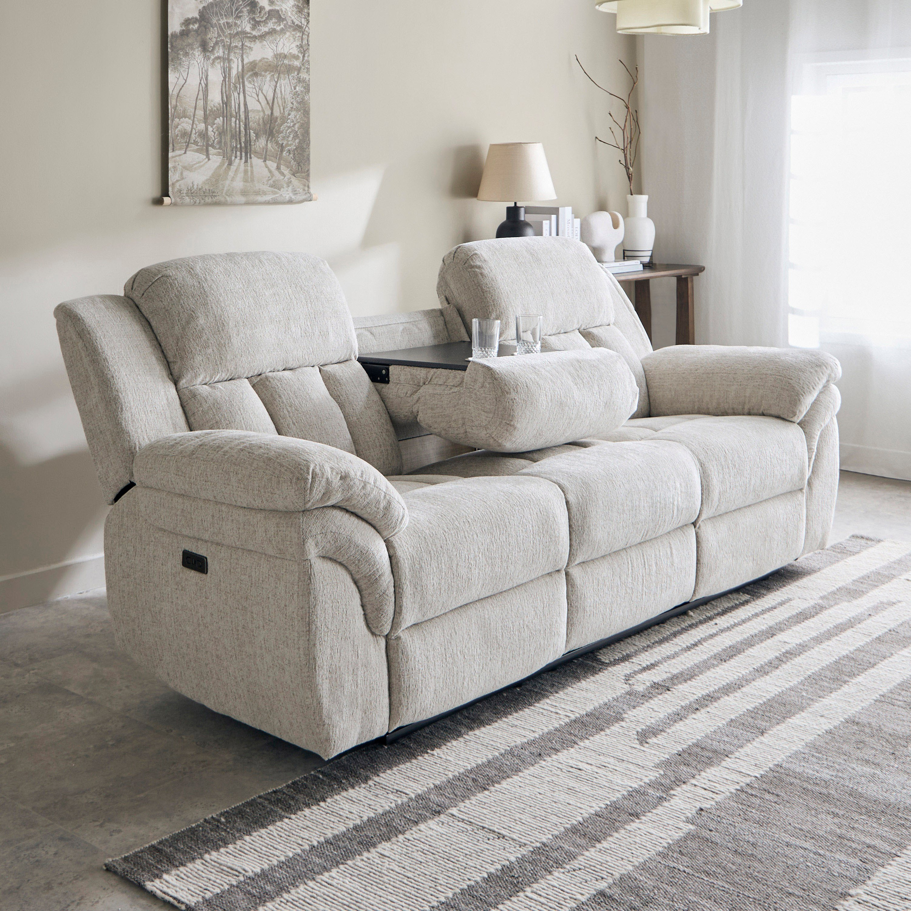 كنبة استرخاء قماش 3 مقاعد تعمل بالطاقة الكهربائية بمسند و2 حامل أكواب من ستانفورد-hbxfurniture-sofasandarmchairs-reclinersofas-image-2