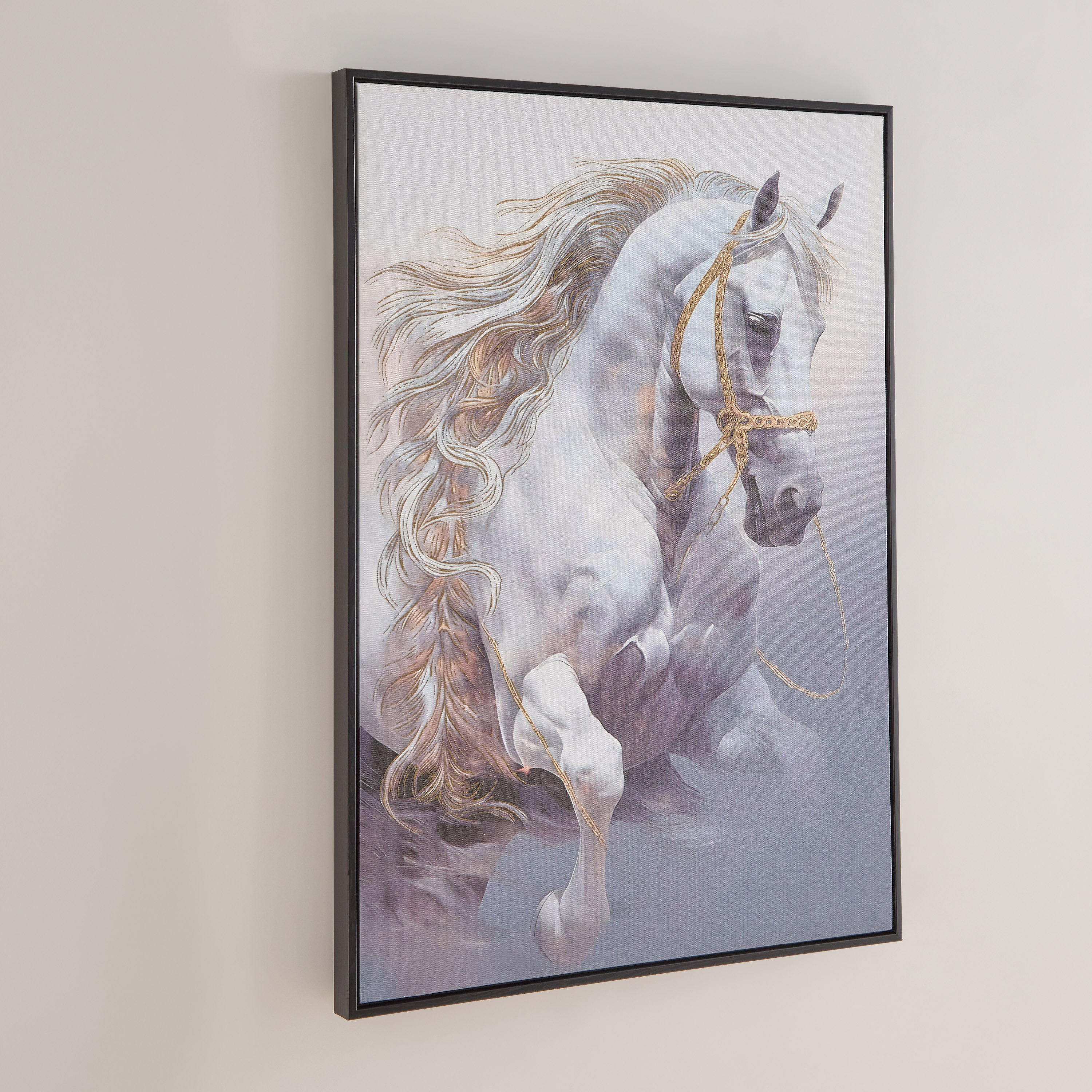 Iqra Samra Running Horse Framed Canvas with Foil - 50x70x2.8 cm-hbxhomeware-hbxdecorandfurnishings-image-1