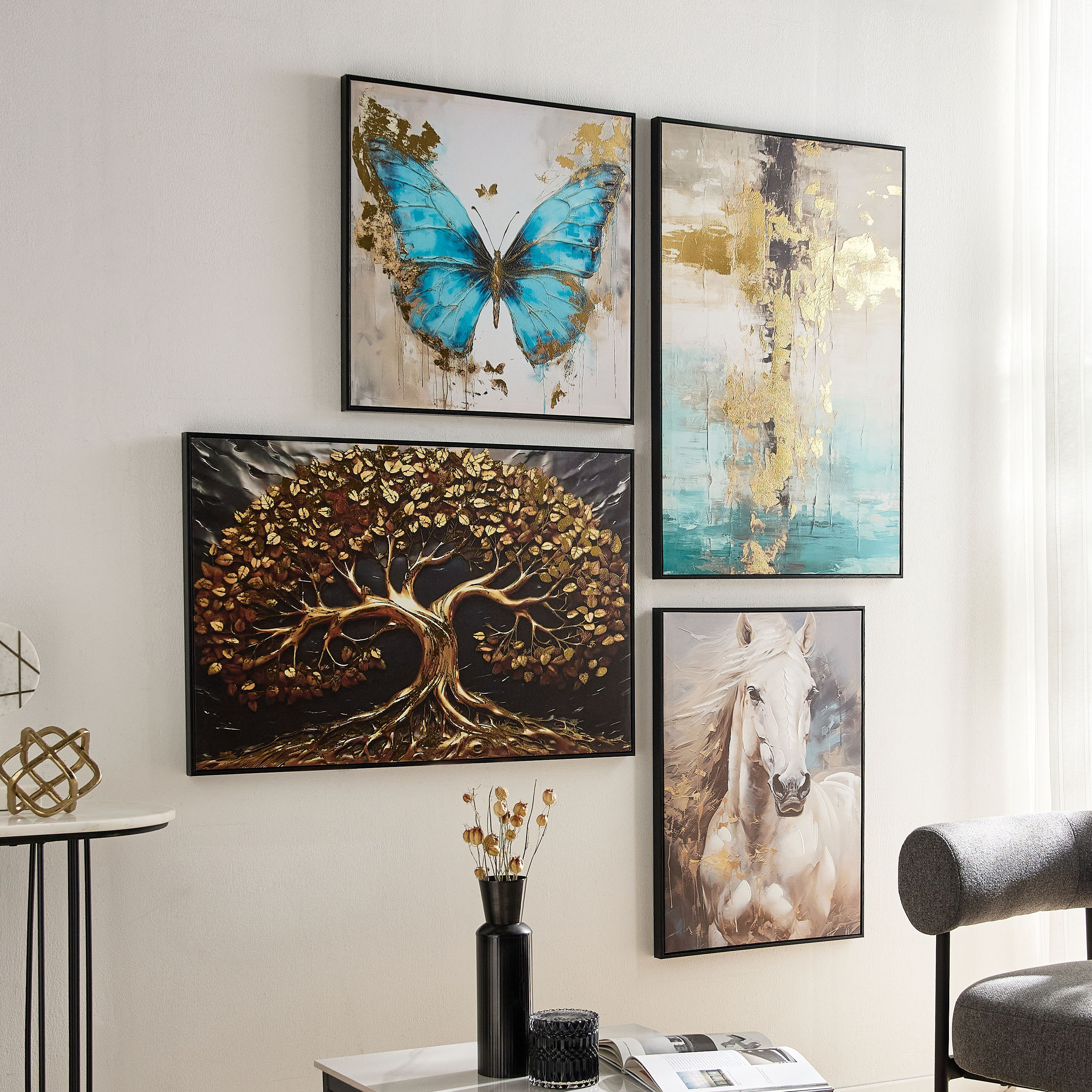 زينة حائط مؤطرة بتصميم تجريدي مودرن ورقائق من فوسيل- 60x90x3 سم-PROMO_HB_AE_B1G1_250925-image-5