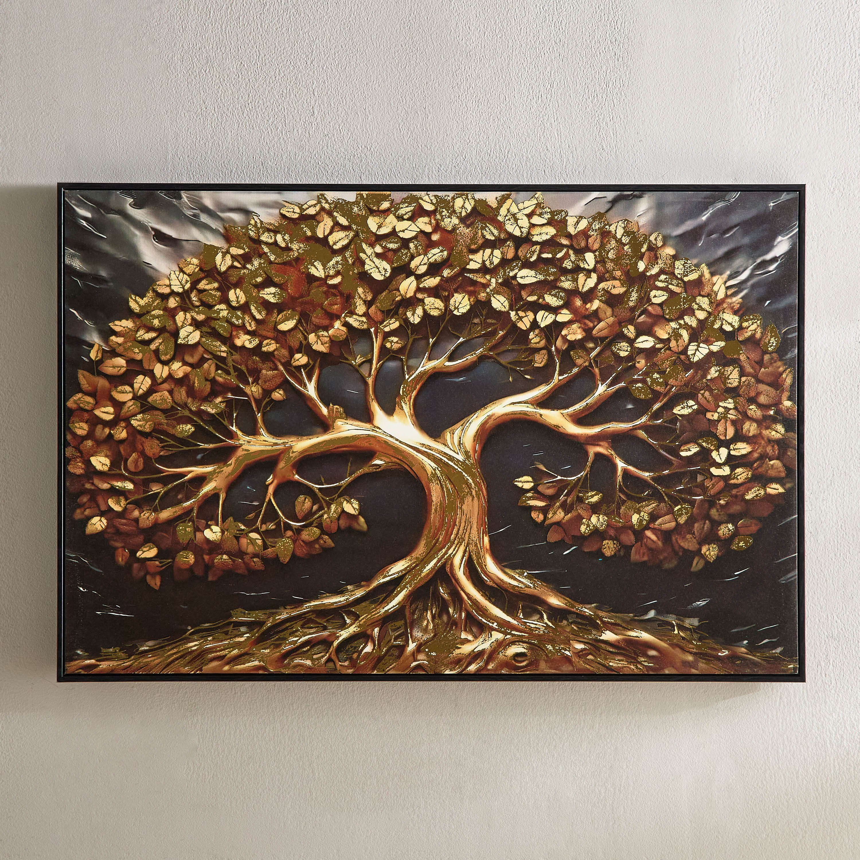 لوحة شجرة مع جذور مجردة مؤطرة مع رقائق معدنية من فوسيل - 60x90x3 سم-PROMO_HB_AE_B1G1_250925-image-2