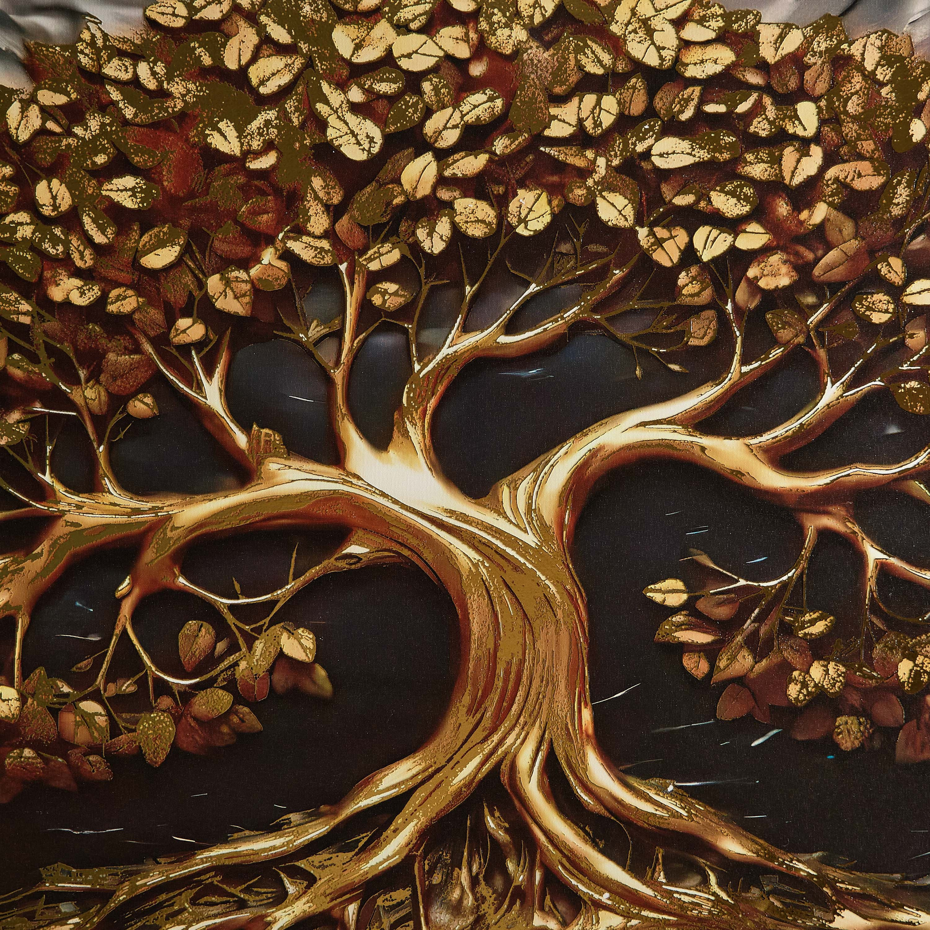 لوحة شجرة مع جذور مجردة مؤطرة مع رقائق معدنية من فوسيل - 60x90x3 سم-PROMO_HB_AE_B1G1_250925-image-3
