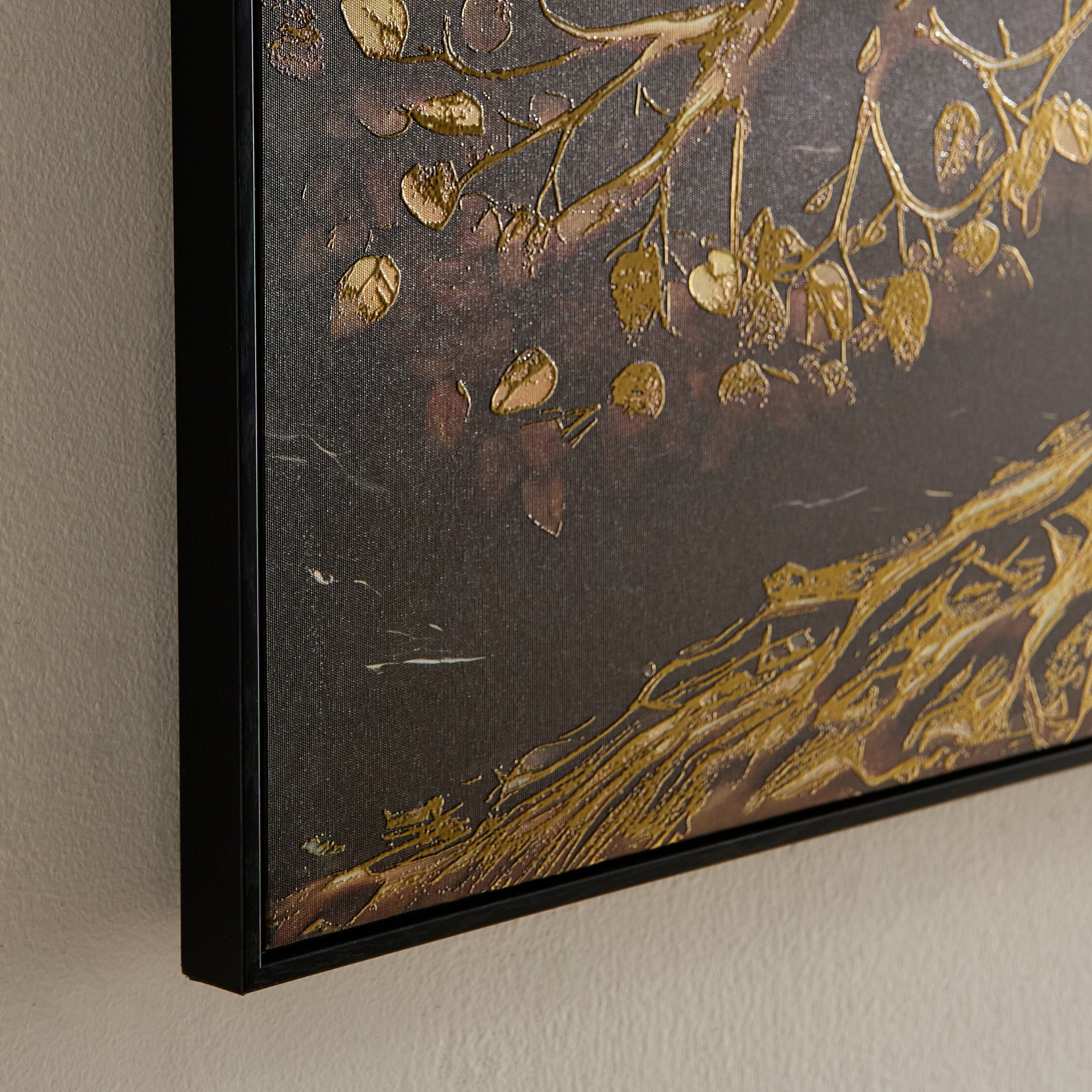 لوحة شجرة مع جذور مجردة مؤطرة مع رقائق معدنية من فوسيل - 60x90x3 سم-PROMO_HB_AE_B1G1_250925-image-4