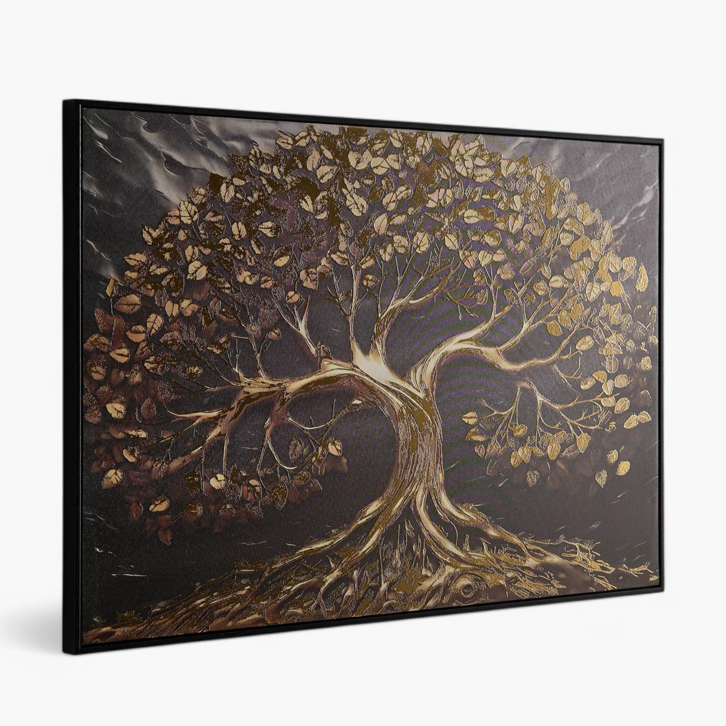 لوحة شجرة مع جذور مجردة مؤطرة مع رقائق معدنية من فوسيل - 60x90x3 سم-PROMO_HB_AE_B1G1_250925-image-6