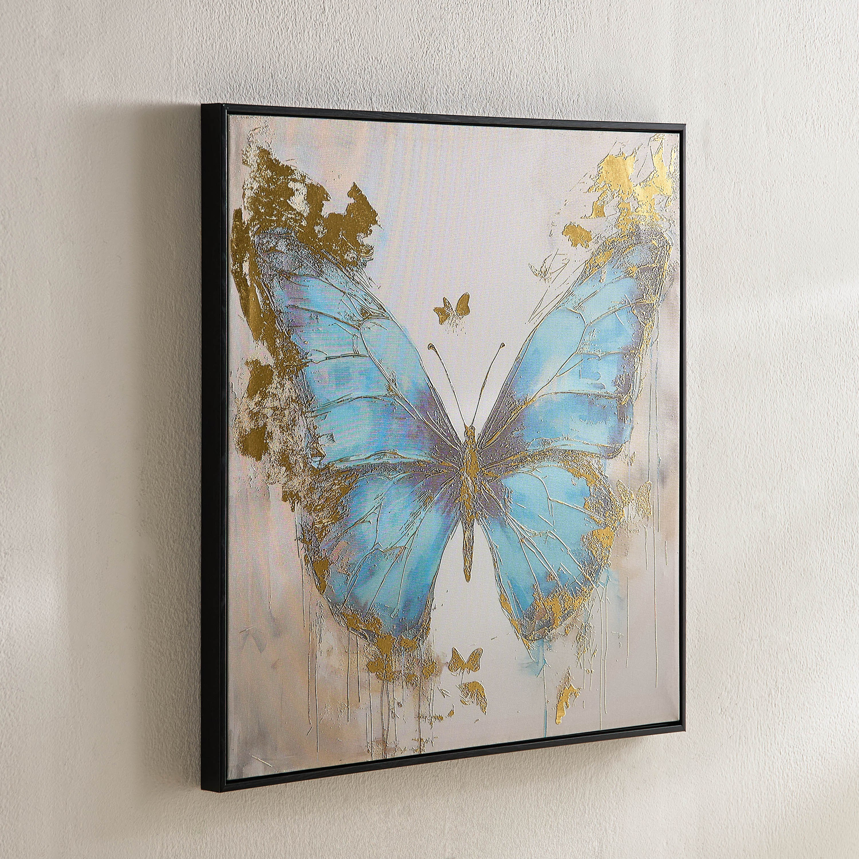 لوحة فراشة مؤطرة على كانفاس مع سطح رقائق معدنية من فوسيل - 60x60x2.5 سم-hbxhomeware-hbxdecorandfurnishings-image-1