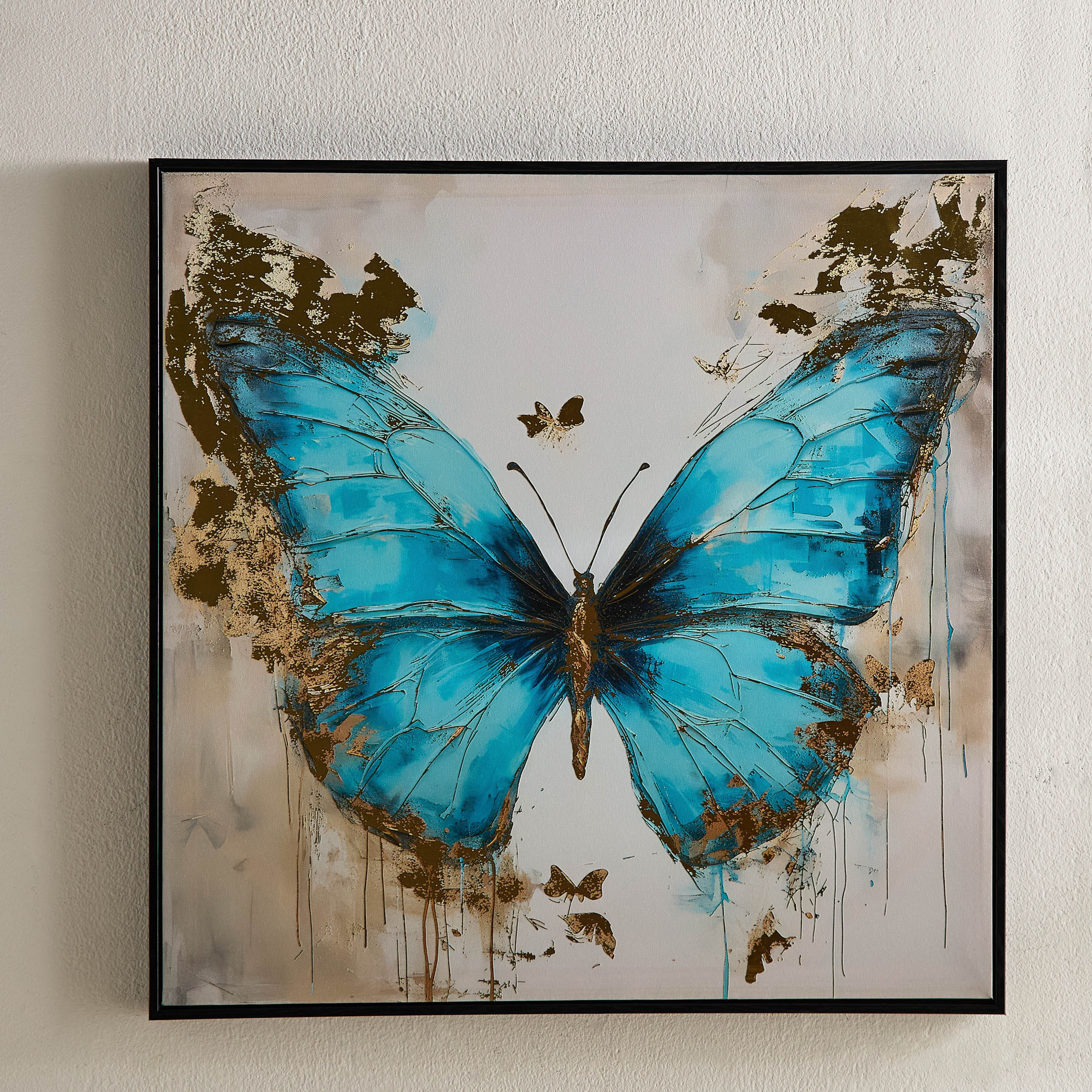 لوحة فراشة مؤطرة على كانفاس مع سطح رقائق معدنية من فوسيل - 60x60x2.5 سم-hbxhomeware-hbxdecorandfurnishings-image-2