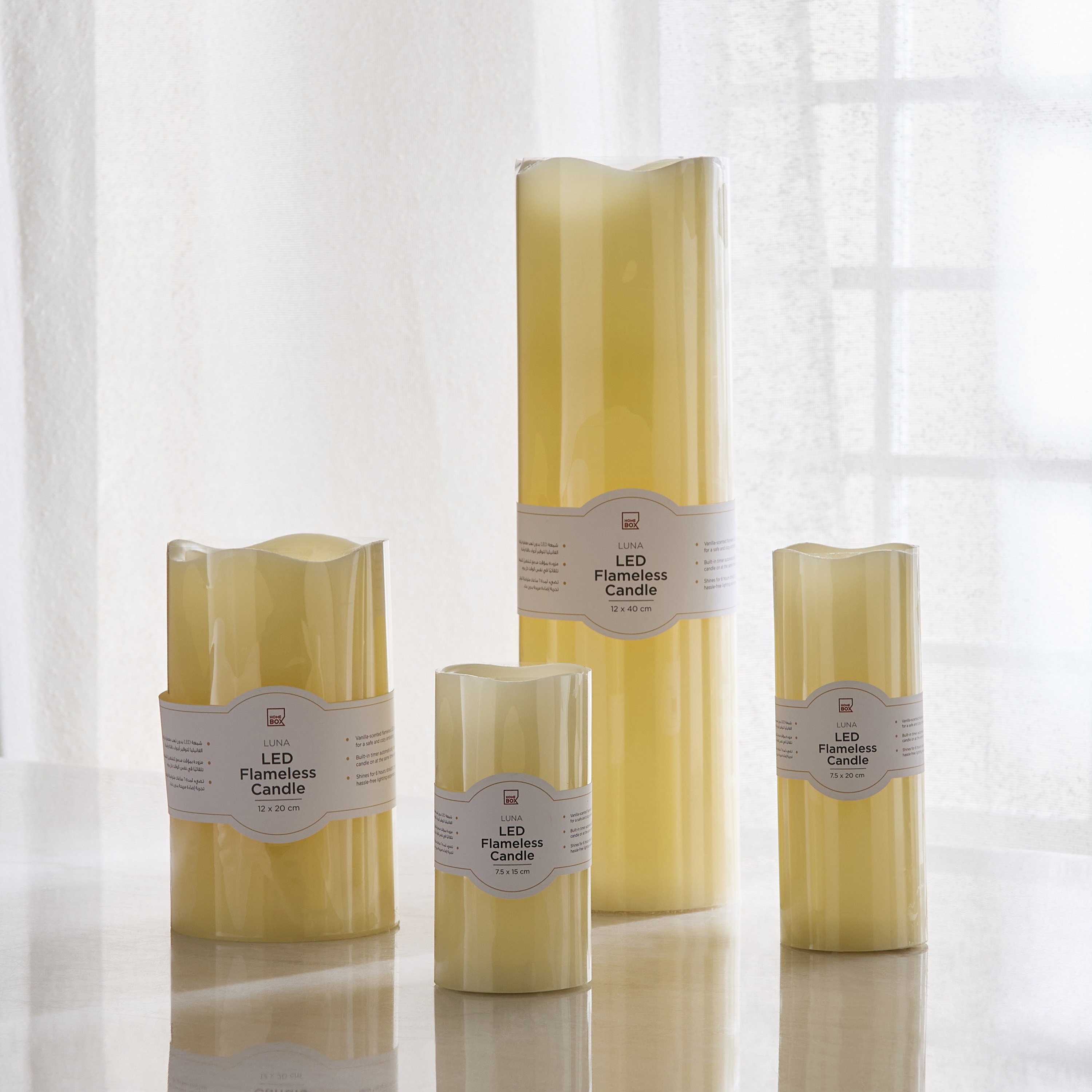 Luna LED Flameless Ivory Wax Candle with Vanilla Scent and Flickering - 12x40 cm-hbxhomeware-hbxdecorandfurnishings-image-2