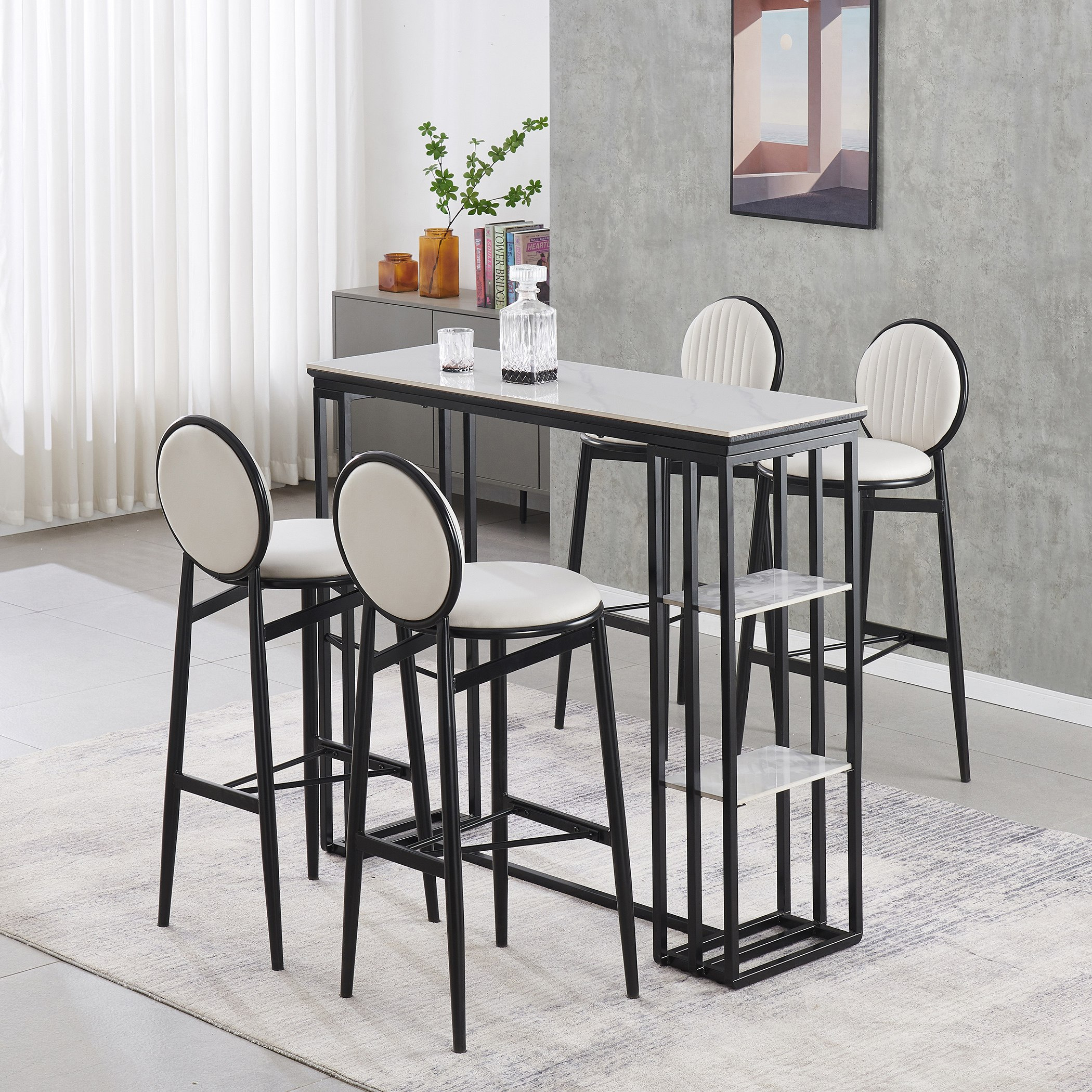 Delmar 4-Seater Sintered Stone Bar Table with Shelf-hbxfurniture-diningroom-barcountersandbarstools-image-2
