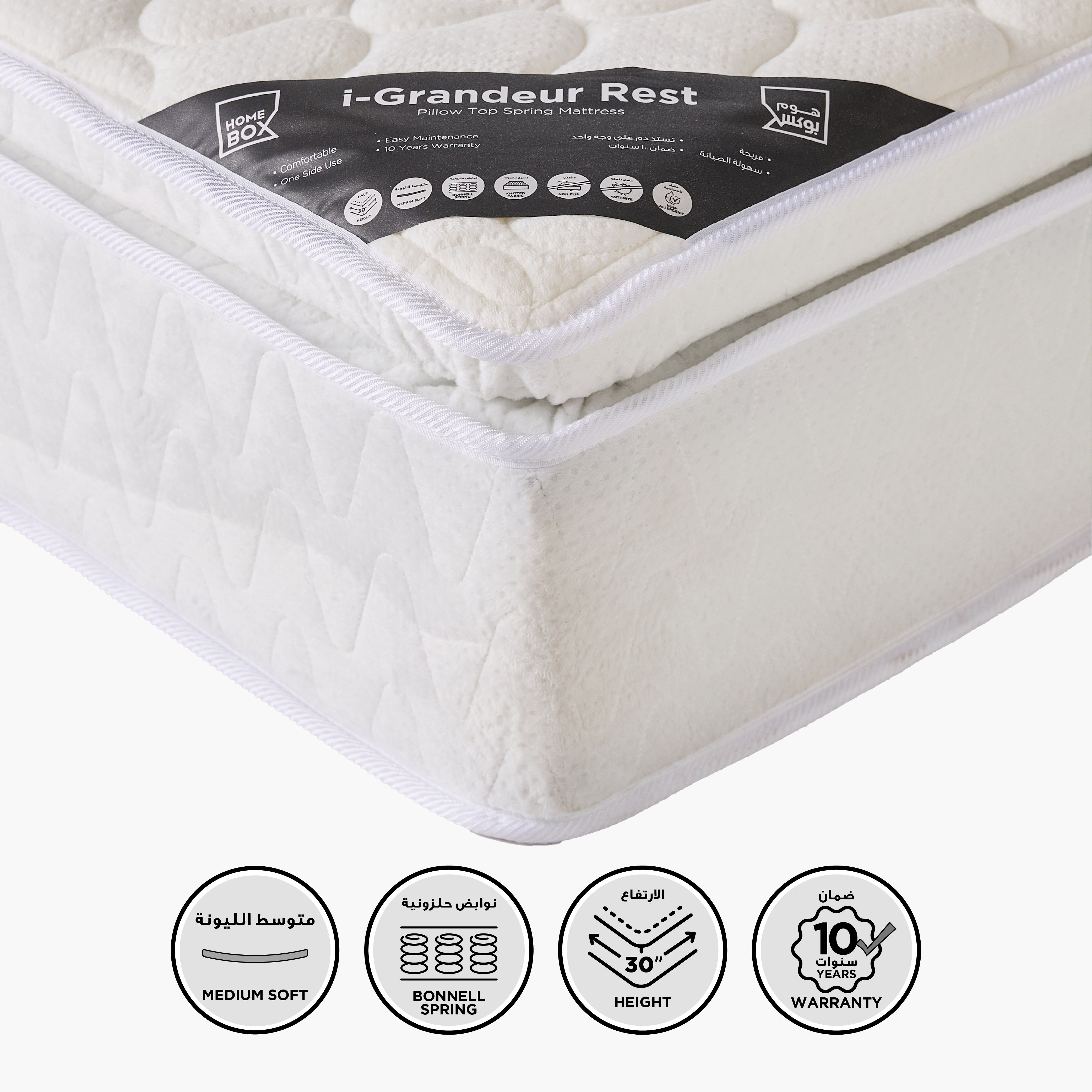 SleepNest iGrandeur Rest Medium Soft Pillow Top Bonnell Spring King Mattress - 180x210x30 cm-hbxfurniture-mattresses-king-image-1