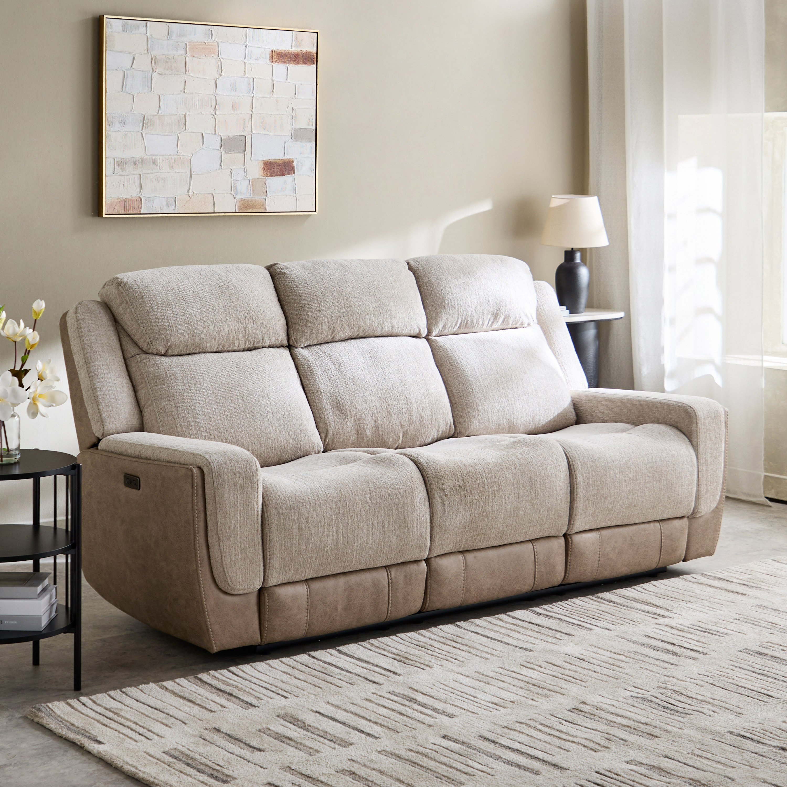 Onyx Electric 3-Seater Dropdown Table Fabric Recliner with Wireless C-Type Charging and 2 Cupholders-hbxlivingroom-sofasandarmchairs-sofas-image-1