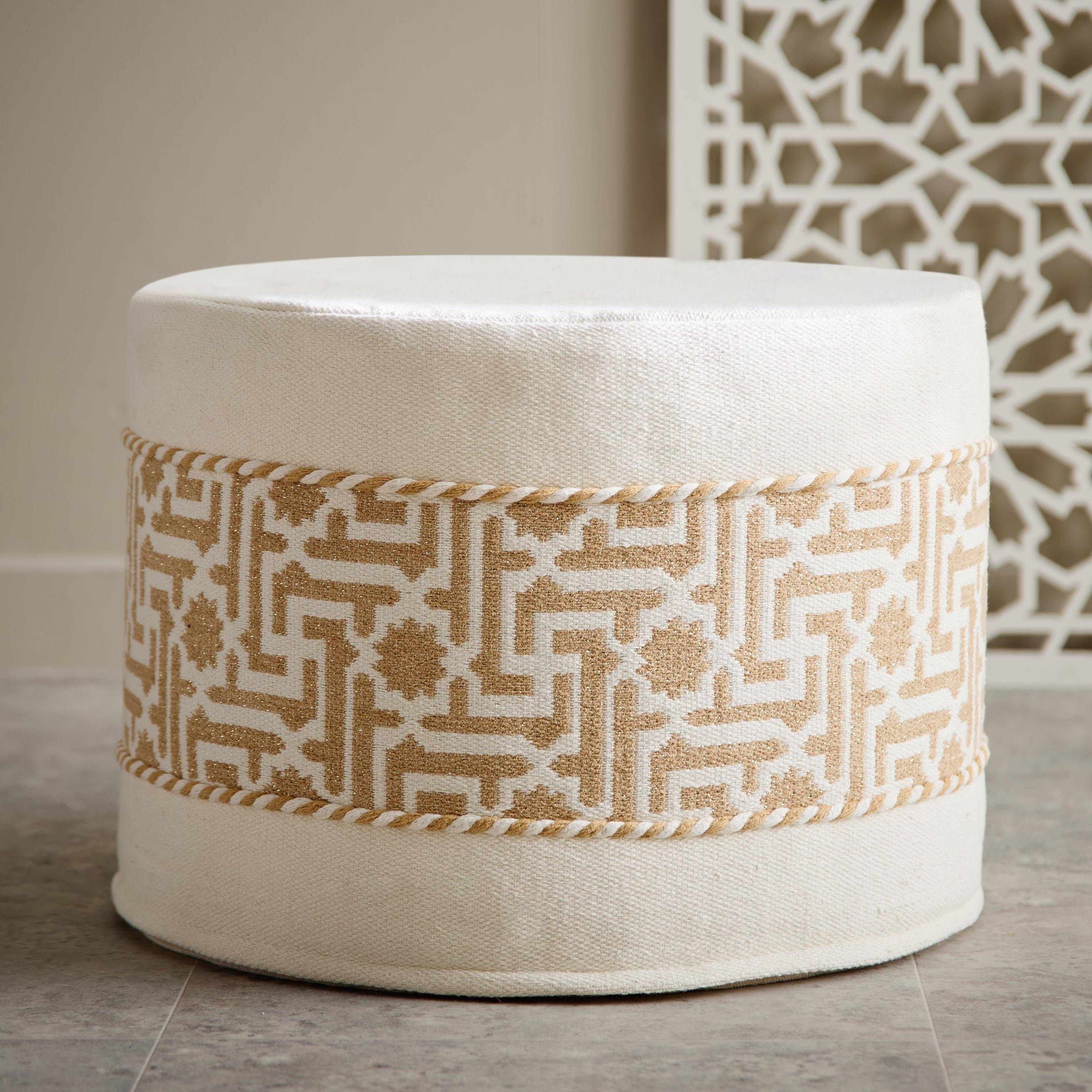 Skyline Mirage Cotton Jacquard Pouf - 50x50x35 cm-hbxhomeware-hbxbedroom-image-1
