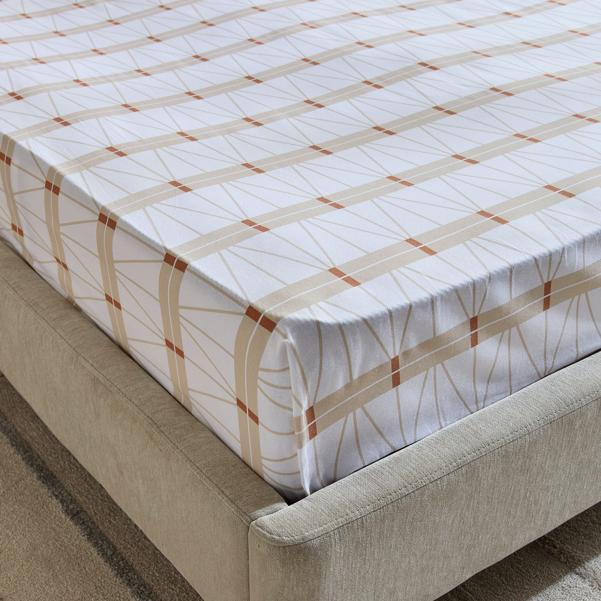 Malta Lattice Printed Cotton Single Fitted Sheet - 90x200+33 cm-hbxhomeware-bedding-fittedsheets-image-1