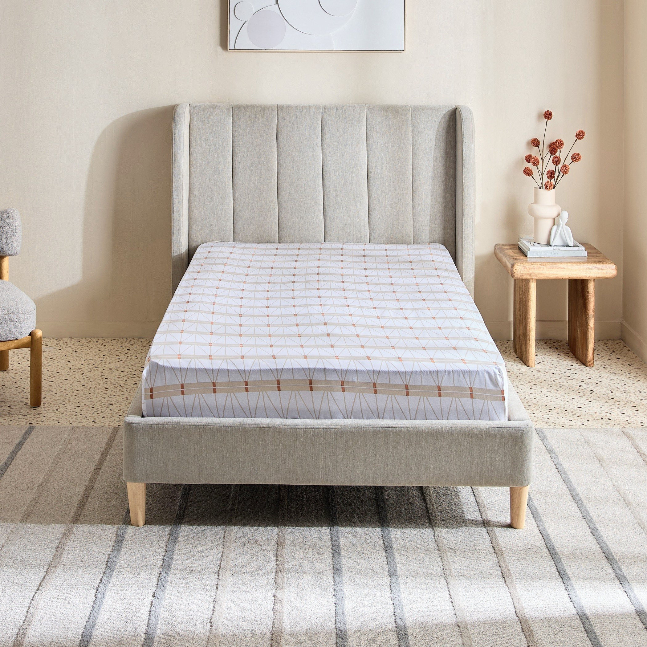 Malta Lattice Printed Cotton Single Fitted Sheet - 90x200+33 cm-hbxhomeware-bedding-fittedsheets-image-3