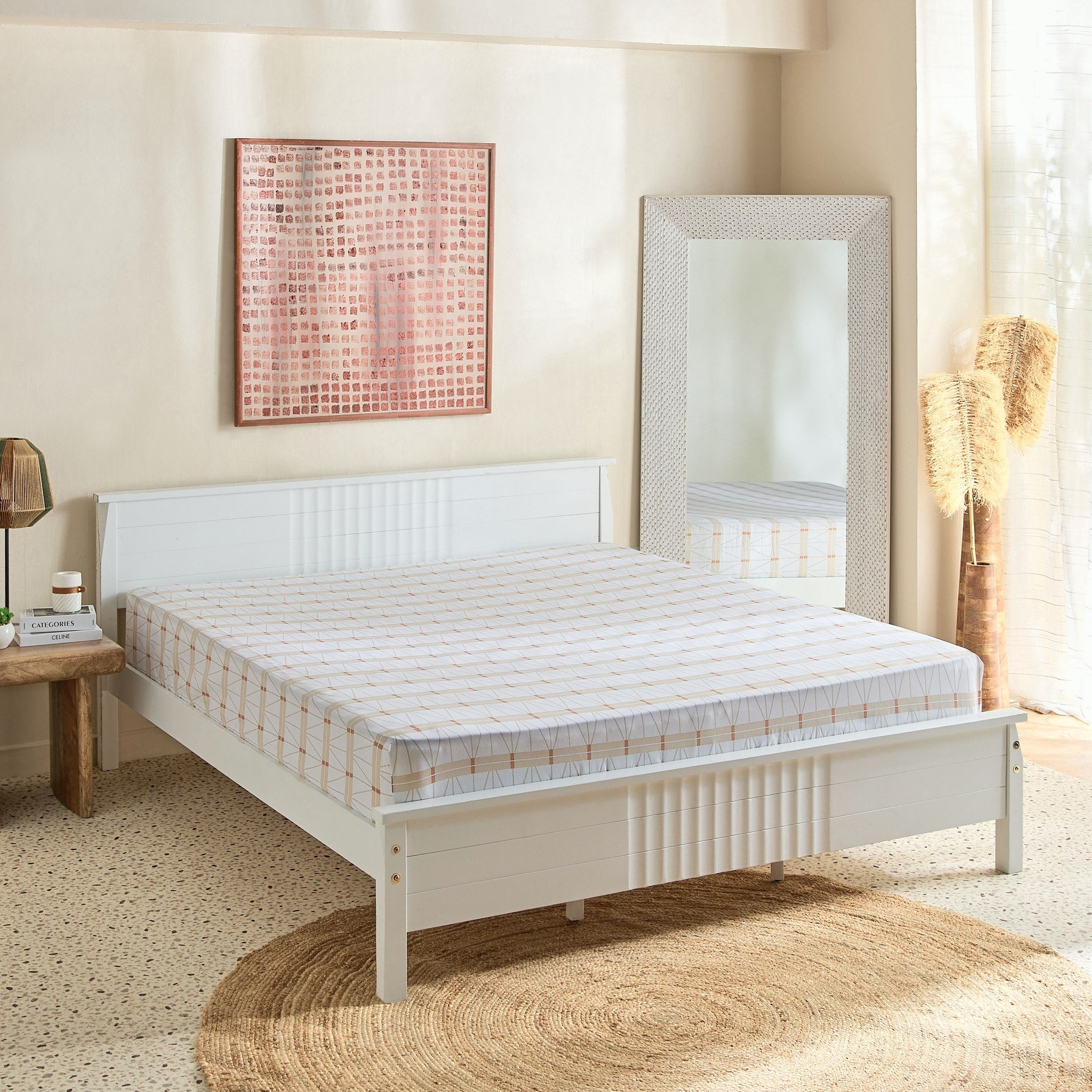 Malta Lattice Printed Cotton Queen Fitted Sheet - 150x200+33 cm-hbxhomeware-bedding-fittedsheets-image-1