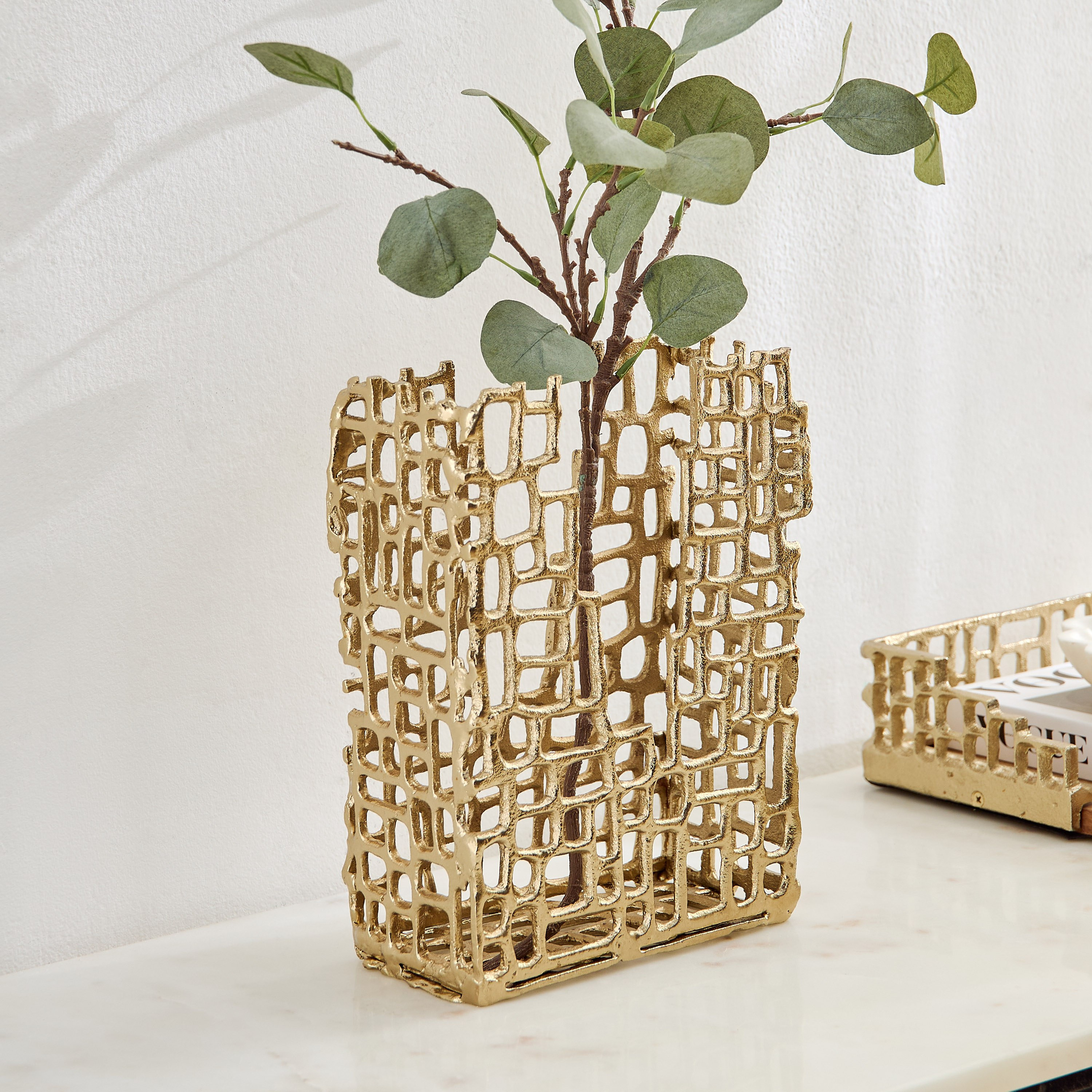 Ozawa Alumnium Cutwork Vase - 20x11x28 cm-hbxhomeware-hbxdecorandfurnishings-image-1