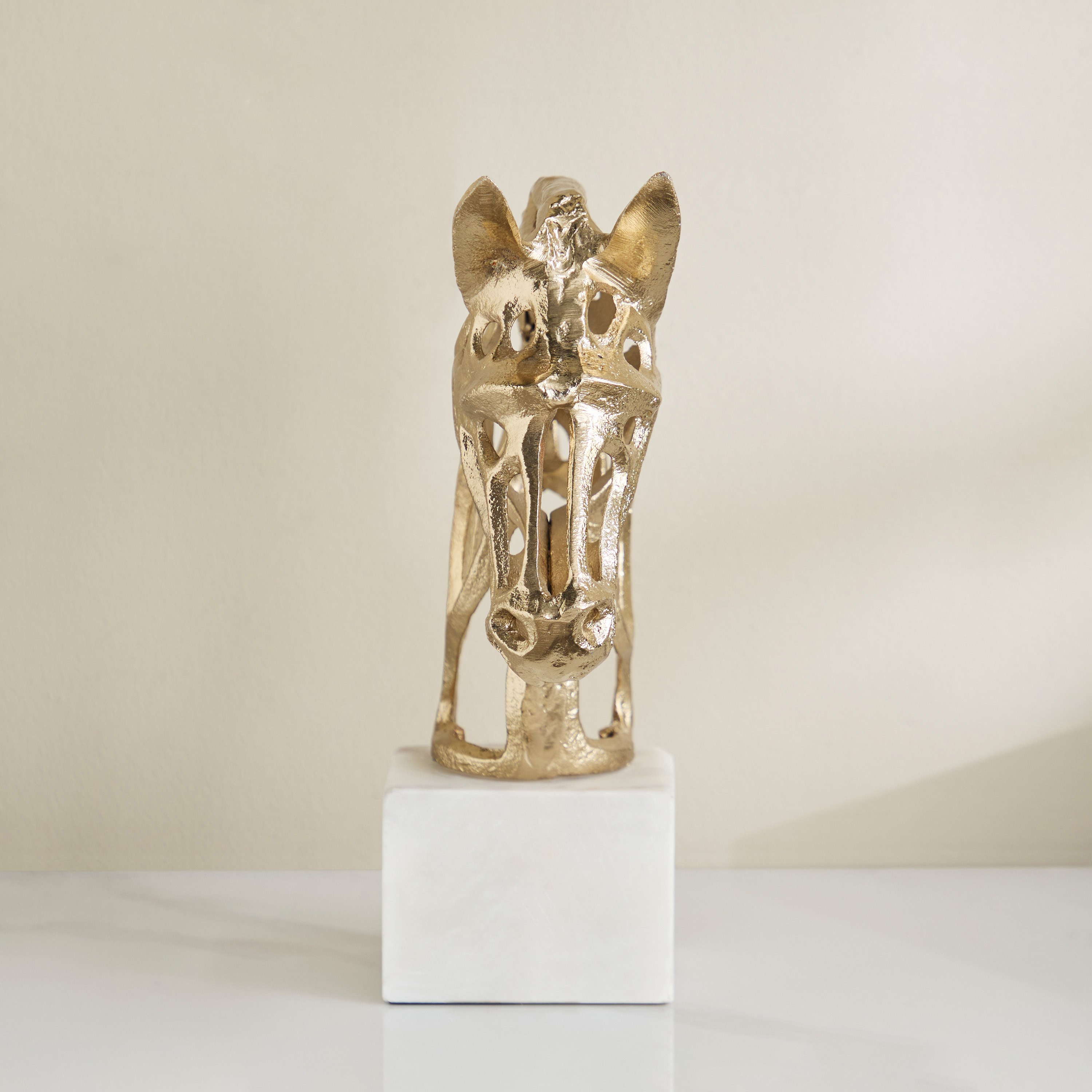 Viola Aluminium Horse Face Accent with Natural Marble Base - 24x10x30 cm-hbxhomeware-homedecor-figurinesandornaments-image-2