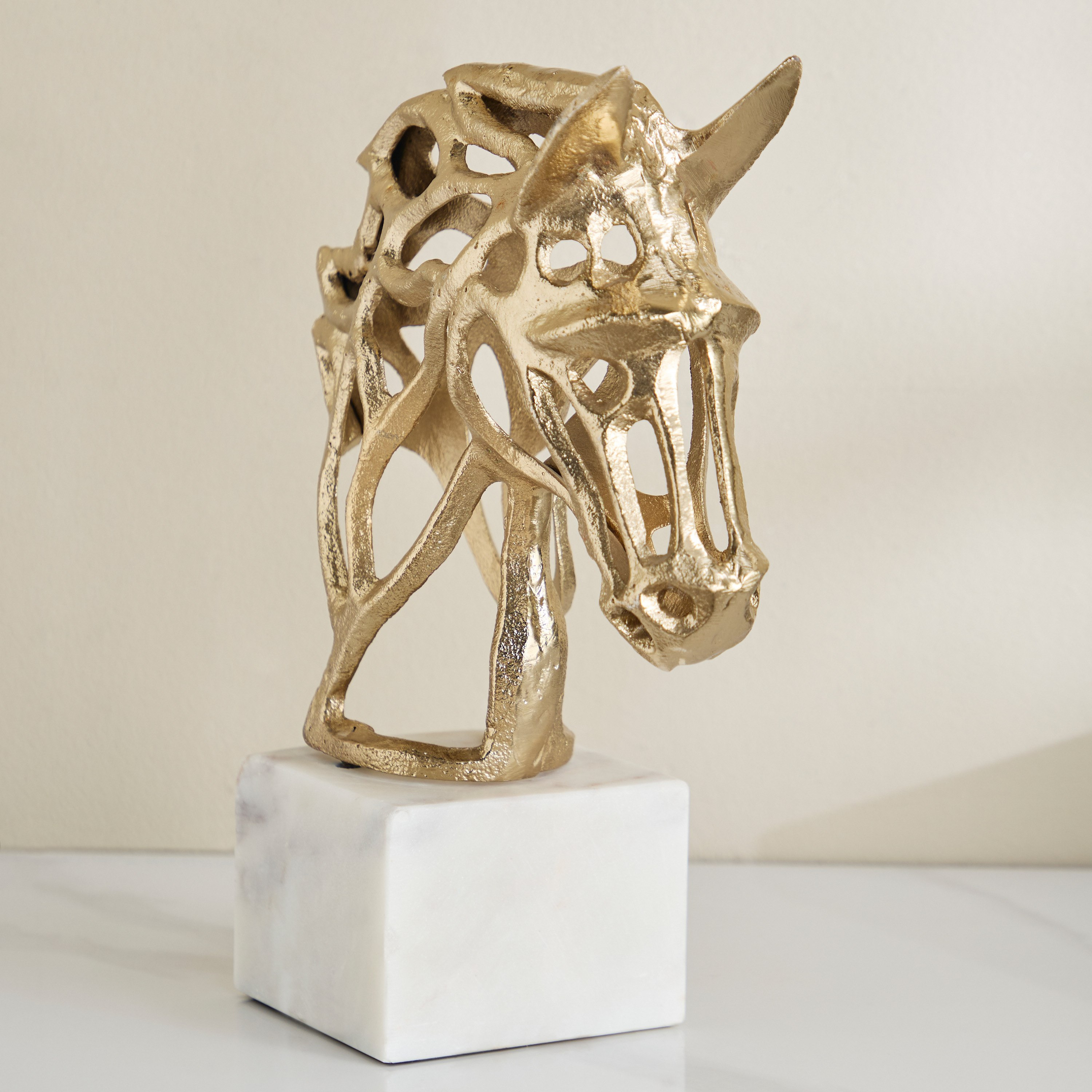 Viola Aluminium Horse Face Accent with Natural Marble Base - 24x10x30 cm-hbxhomeware-homedecor-figurinesandornaments-image-5