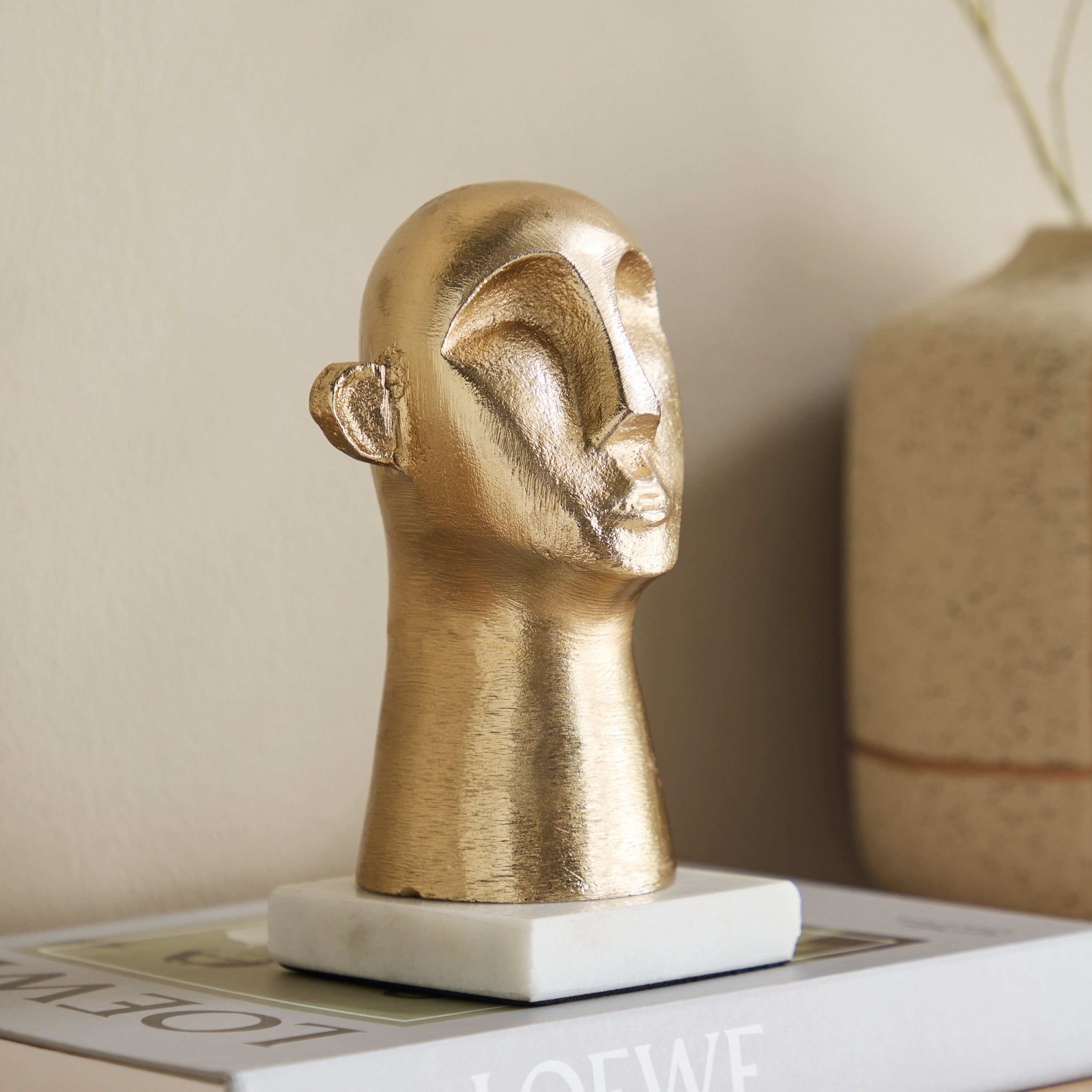 Viola Aluminium Human Face Table Accent with Natural Marble - 10x8x17 cm-hbxhomeware-homedecor-figurinesandornaments-image-1