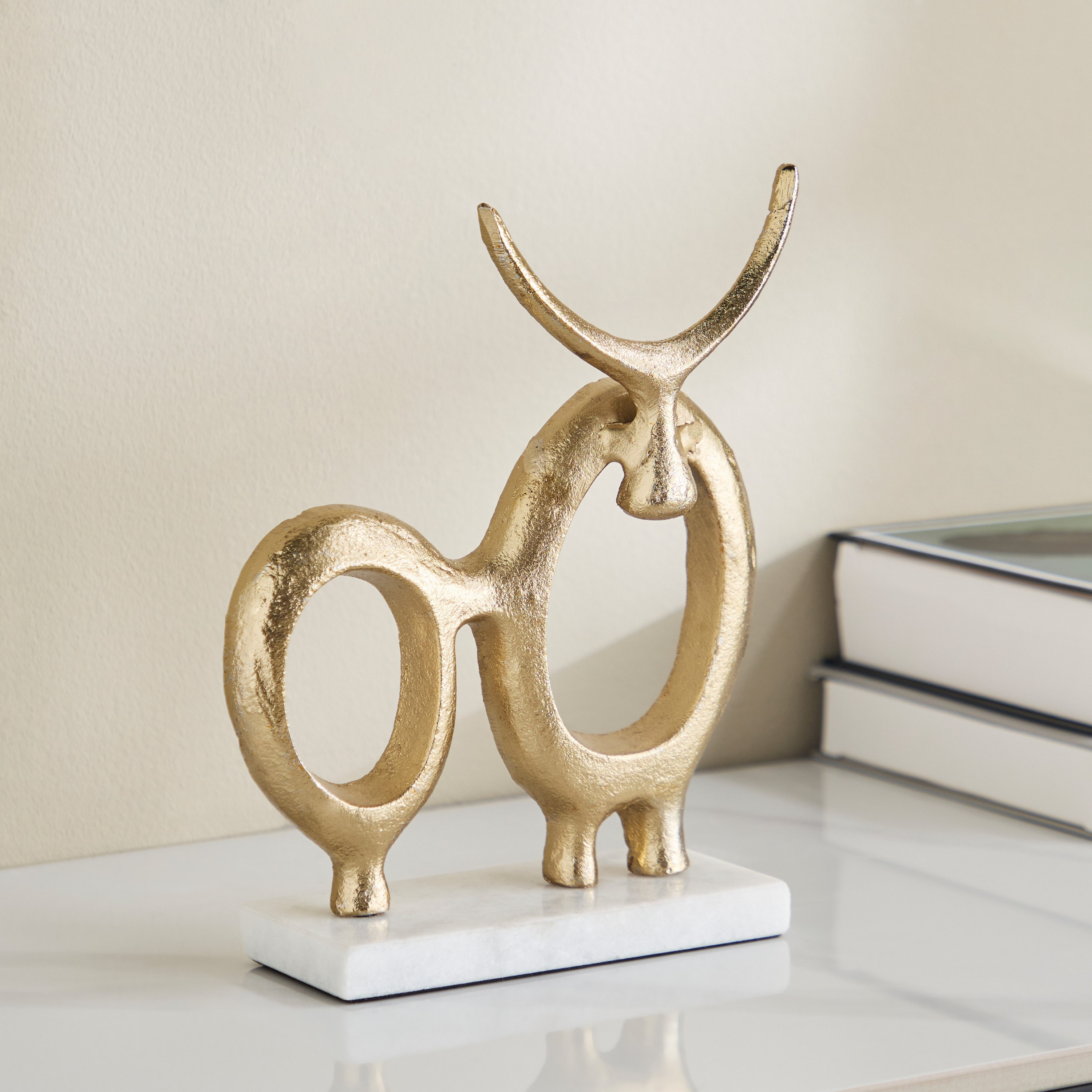 Viola Aluminium Bull Table Accent with Natural Marble - 19x6x23 cm-hbxhomeware-homedecor-figurinesandornaments-image-1