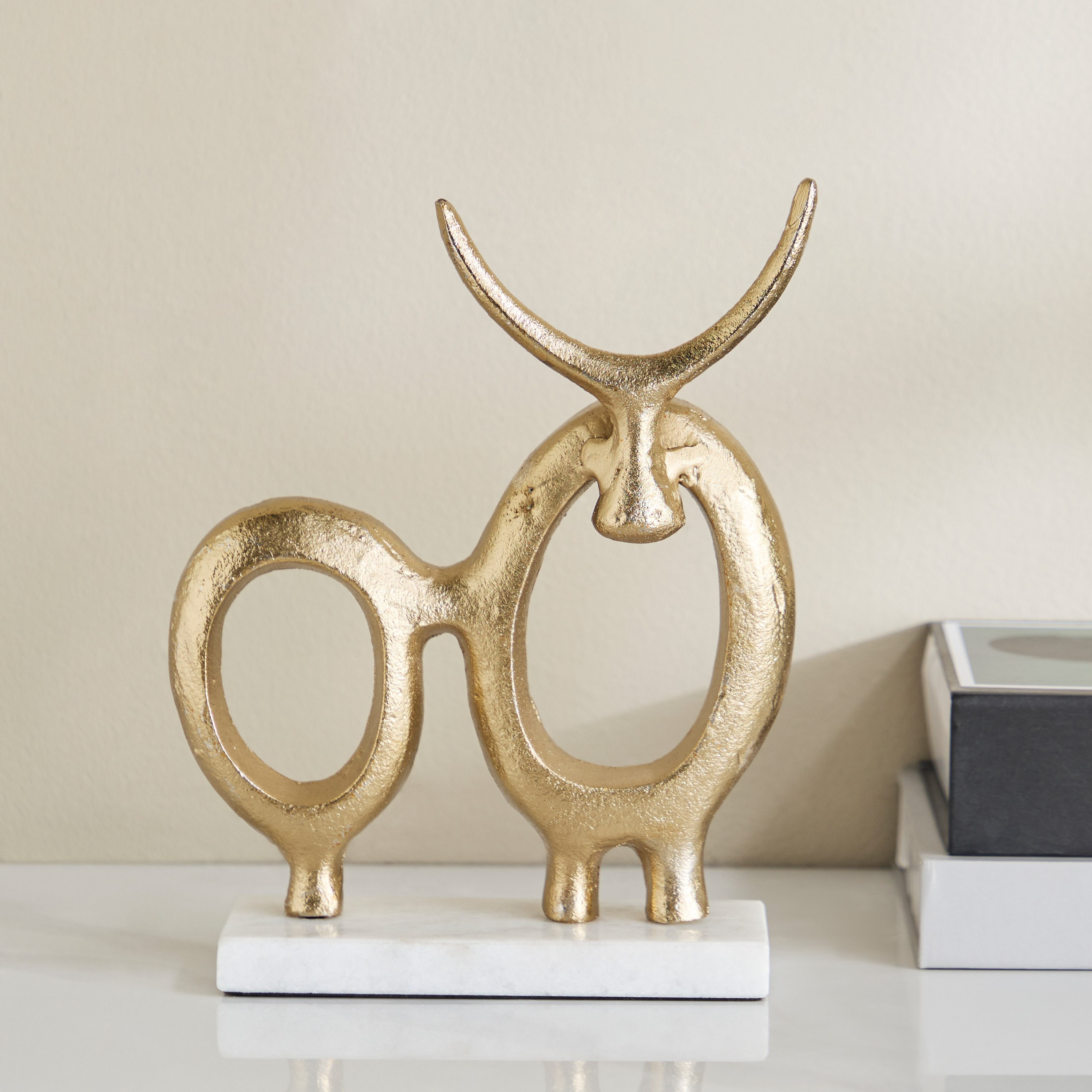 Viola Aluminium Bull Table Accent with Natural Marble - 19x6x23 cm-hbxhomeware-homedecor-figurinesandornaments-image-2