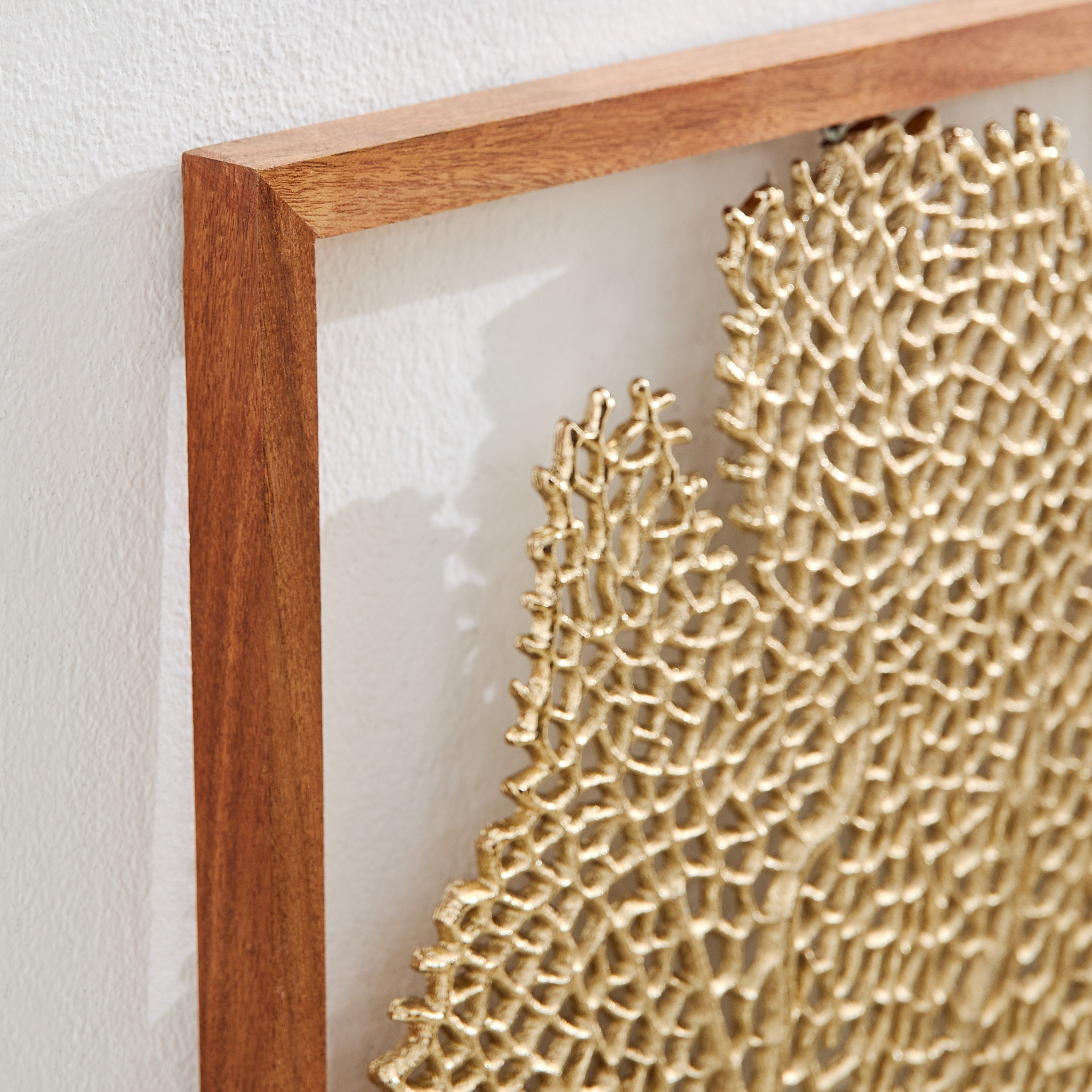 Ozawa Aluminium Cutwork Leaf Wall Art with Natural Wooden Frame - 36x48x3 cm-hbxlivingroom-walldecor-wallart-image-3
