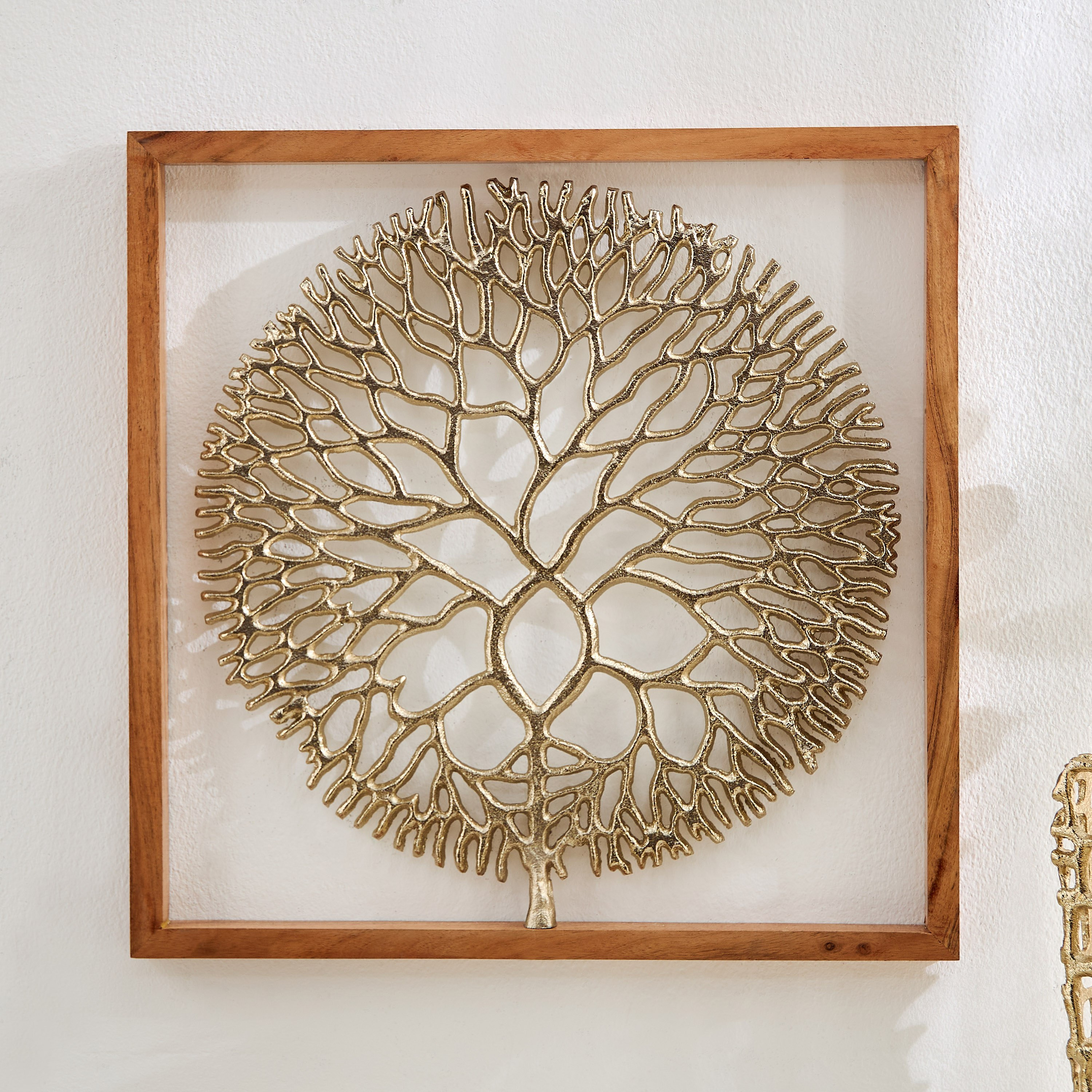 Ozawa Aluminium Cutwork Tree Wall Art with Natural Wooden Frame - 43x43x3 cm-hbxlivingroom-walldecor-wallart-image-2
