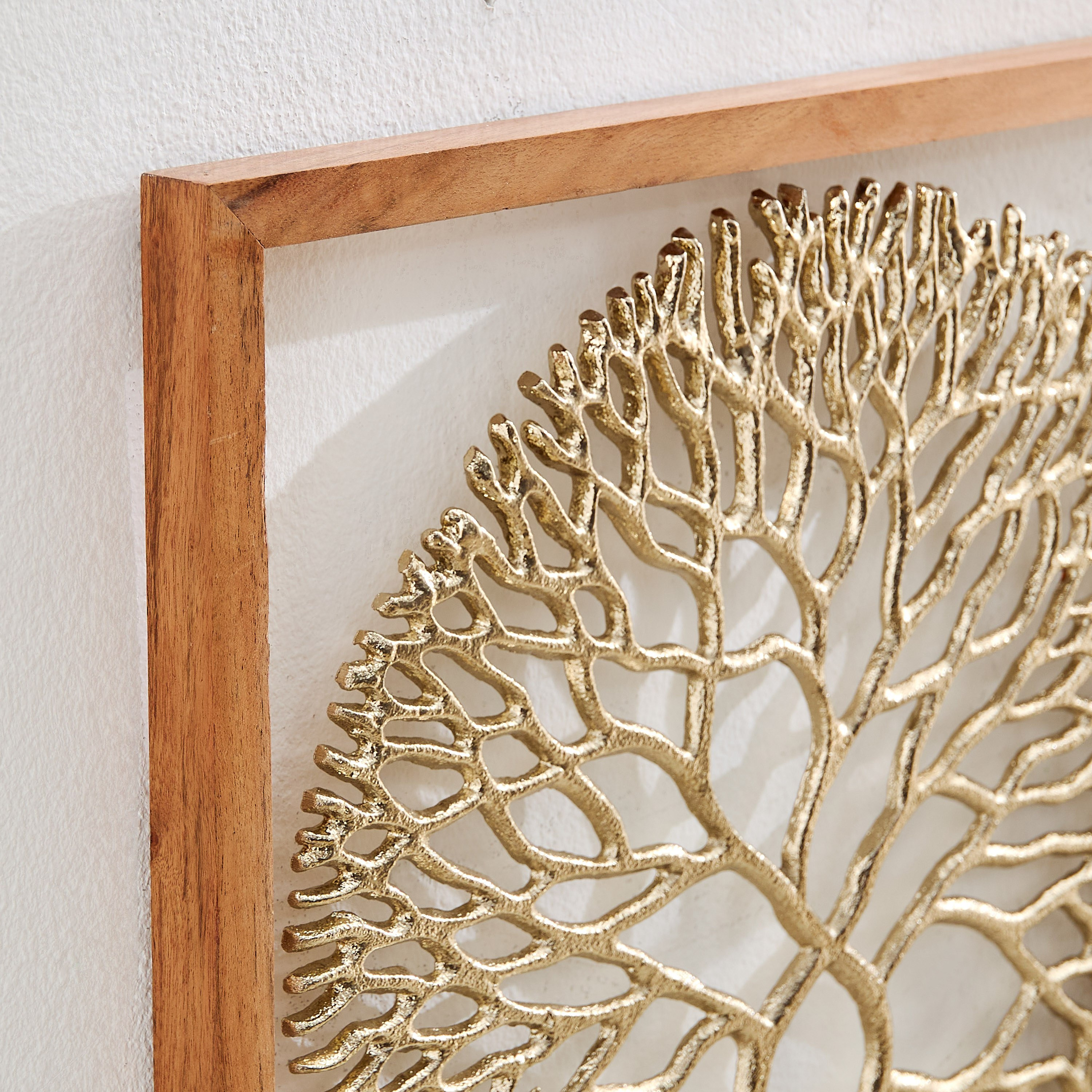 Ozawa Aluminium Cutwork Tree Wall Art with Natural Wooden Frame - 43x43x3 cm-hbxlivingroom-walldecor-wallart-image-3