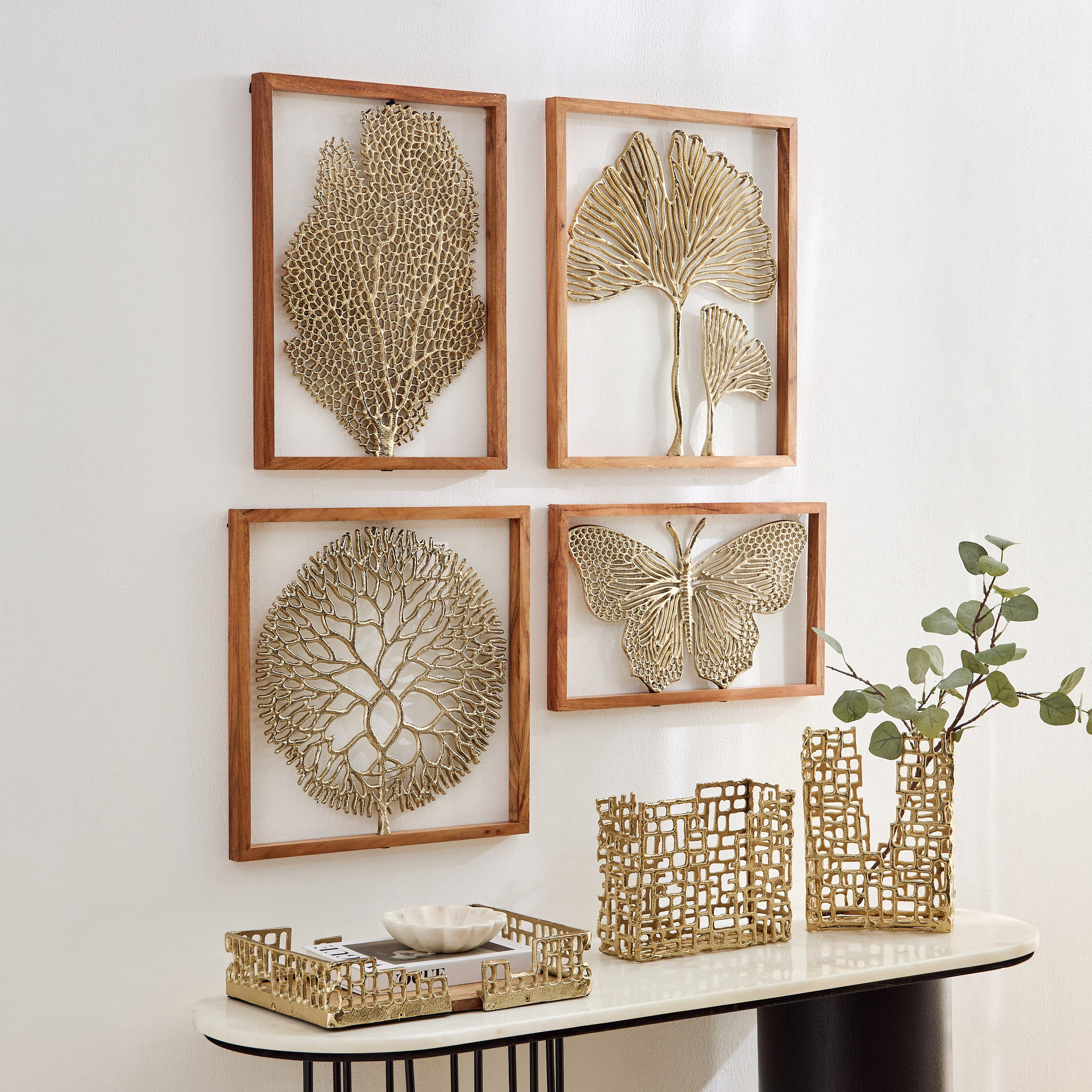 Ozawa Aluminium Cutwork Tree Wall Art with Natural Wooden Frame - 43x43x3 cm-hbxlivingroom-walldecor-wallart-image-4