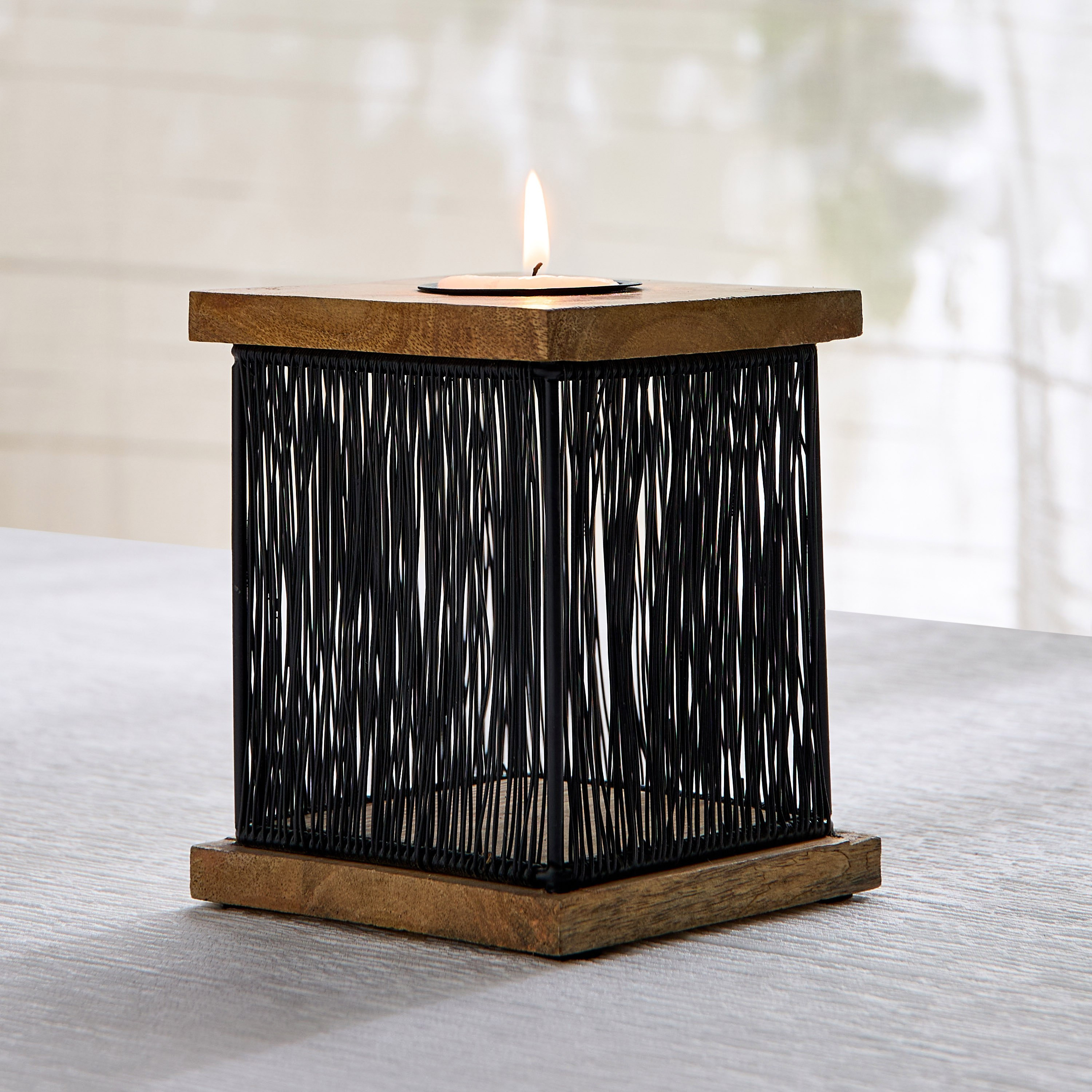 حامل شموع خشب مع إطار معدن من سيرتوزا - 10x10x15 سم-hbxlivingroom-decorandaccessories-candleholders-image-2