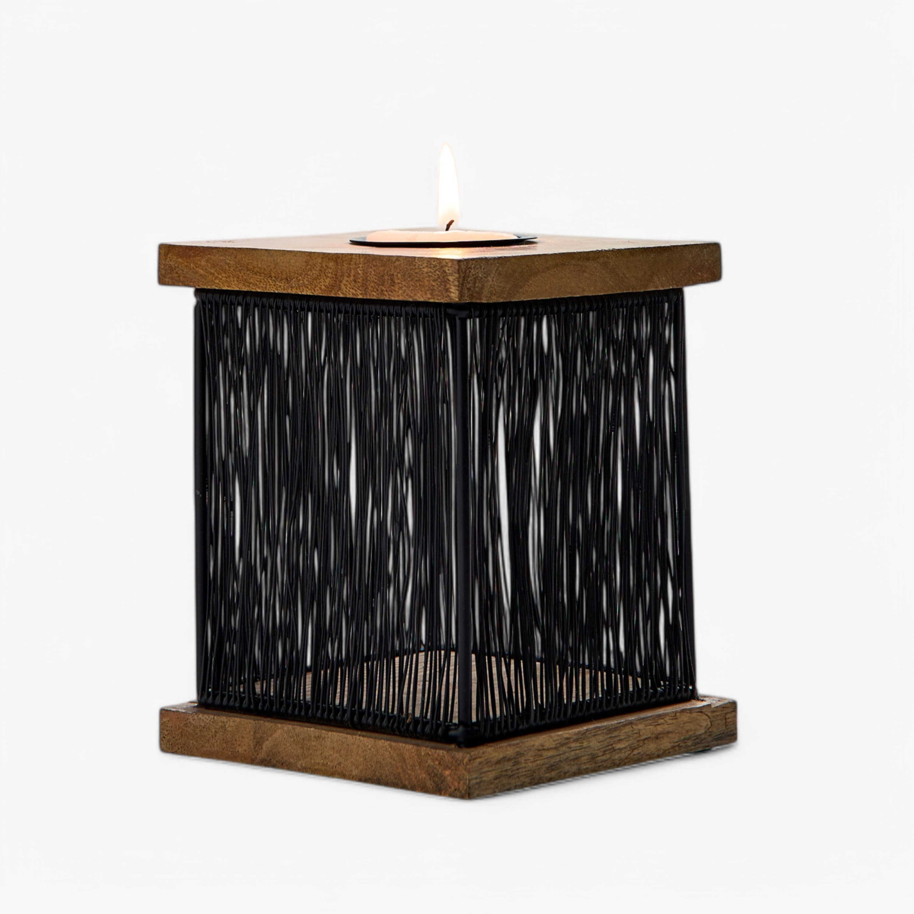 حامل شموع خشب مع إطار معدن من سيرتوزا - 10x10x15 سم-hbxlivingroom-decorandaccessories-candleholders-image-5