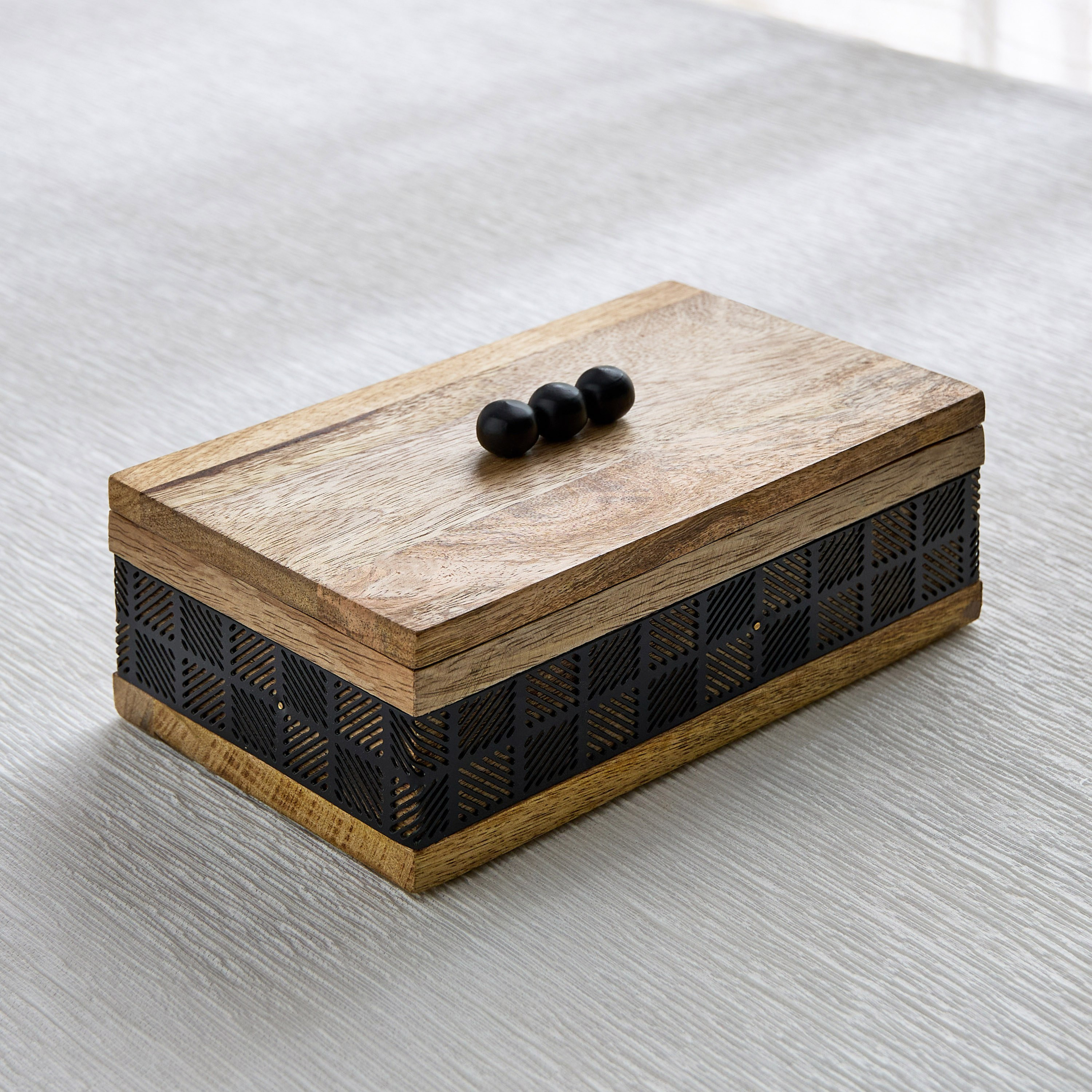 Certosa Wooden Decorative Box with Metal Beads - 20x12x7 cm-hbxhomeware-homedecor-figurinesandornaments-image-1