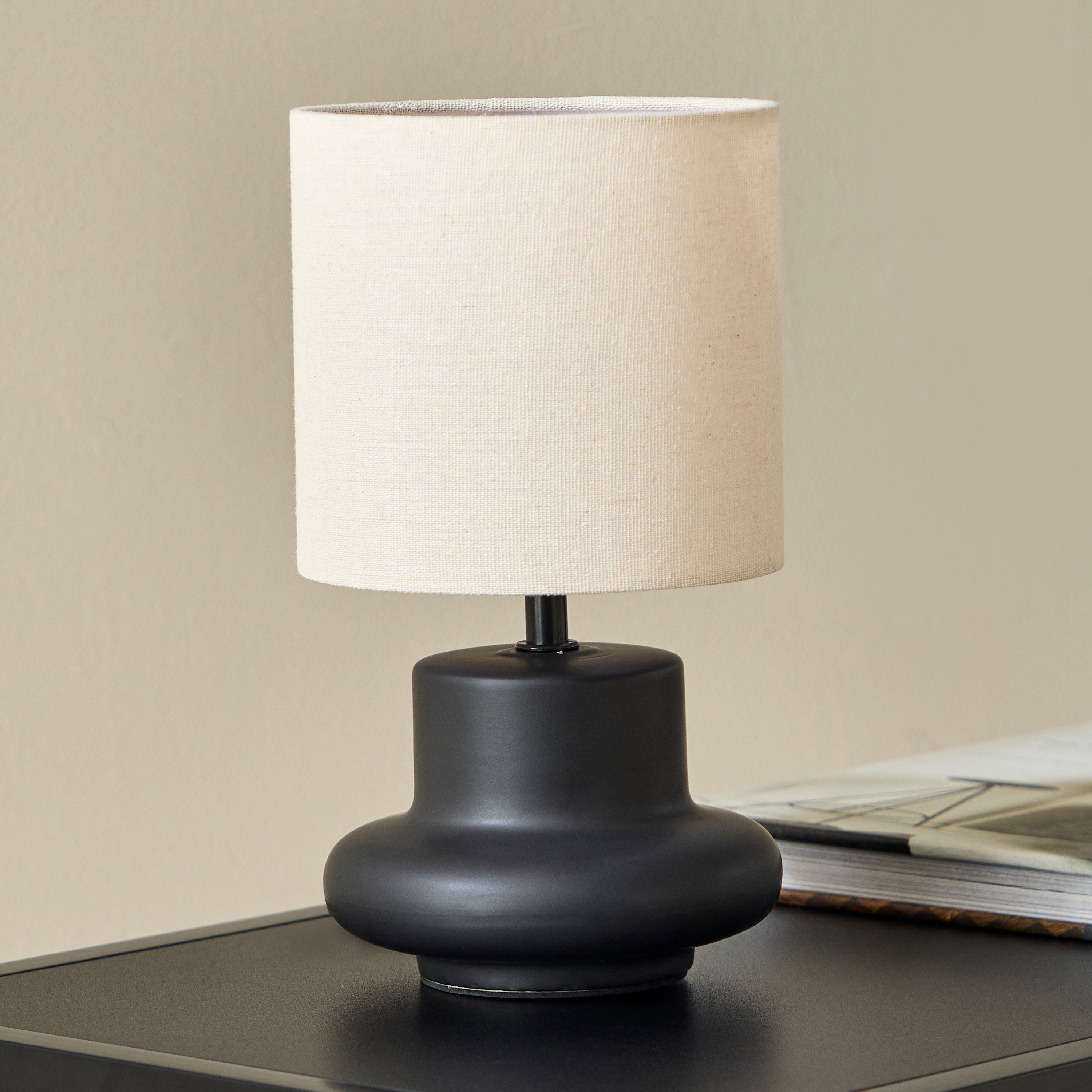 Emzie Ceramic Table Lamp with Linen Shade - 28 cm-hbxlivingroom-lighting-tablelamps-image-1